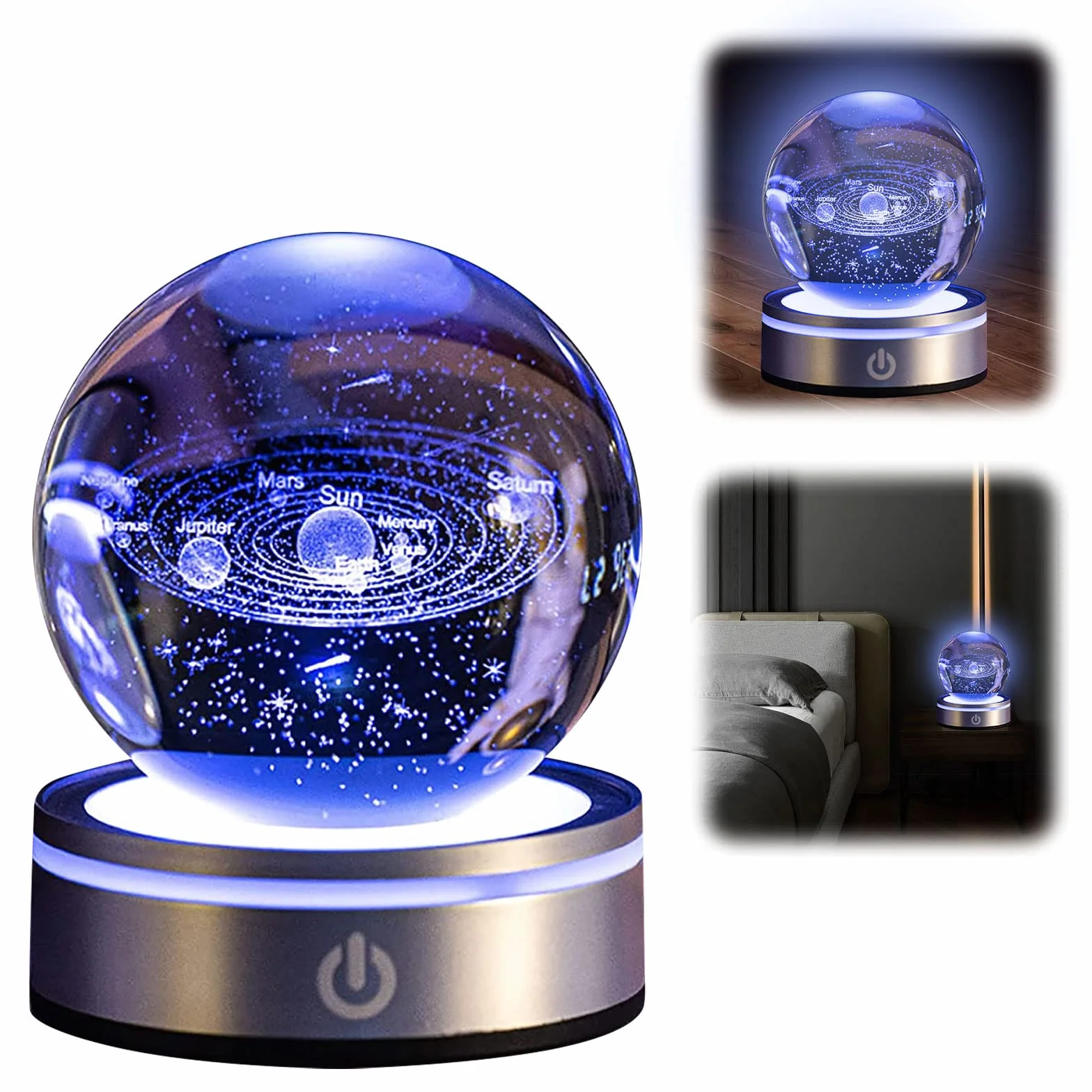GAESHOW Szklana kula 3D Układ Słoneczny 8cm z podstawą lampy LED