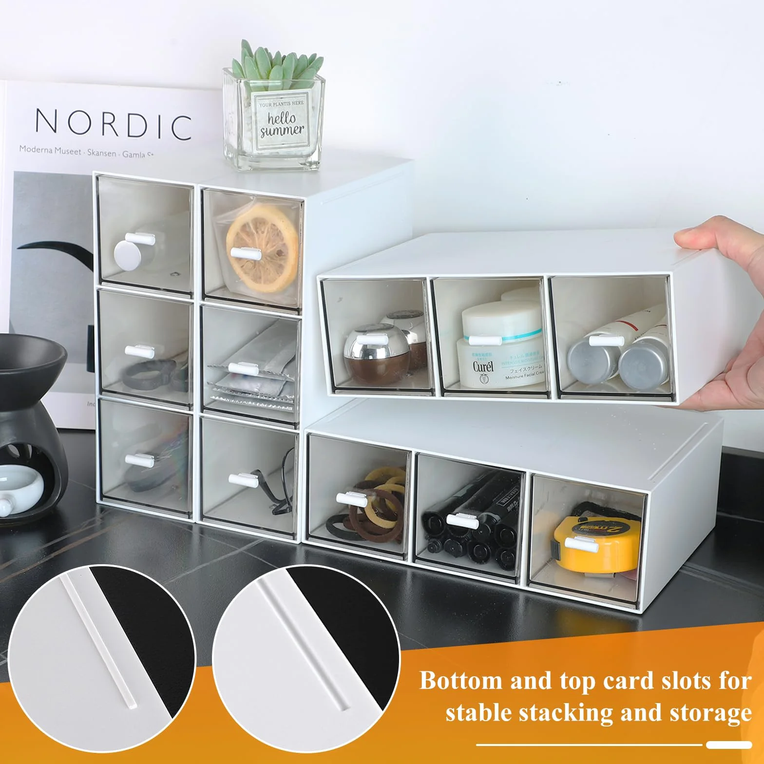 EFUTURETIME 4 sztuki plastikowych skrzynek na herbatę z 12 szufladami 22,6x16,5x7,6cm Organizer na torebki herbaty, przechowywanie herbaty sypkiej, torebek herbaty, kawy, cukru, długopisów i