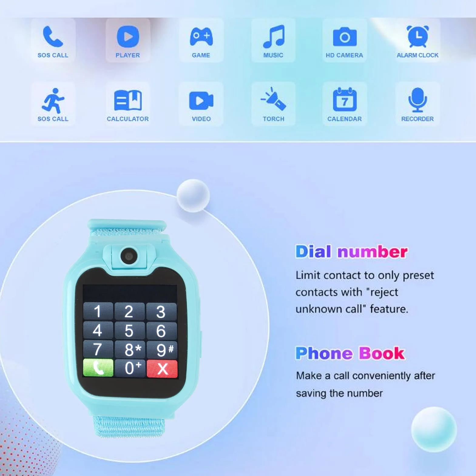 Inteligentny Zegarek G9 dla Dzieci, Wodoodporny Smartwatch IP67 z 16 Grami, Kamera HD, Odtwarzacz Muzyki, Krokomierz, Latarka, Alarm - Urodzinowy 4-12 Lat