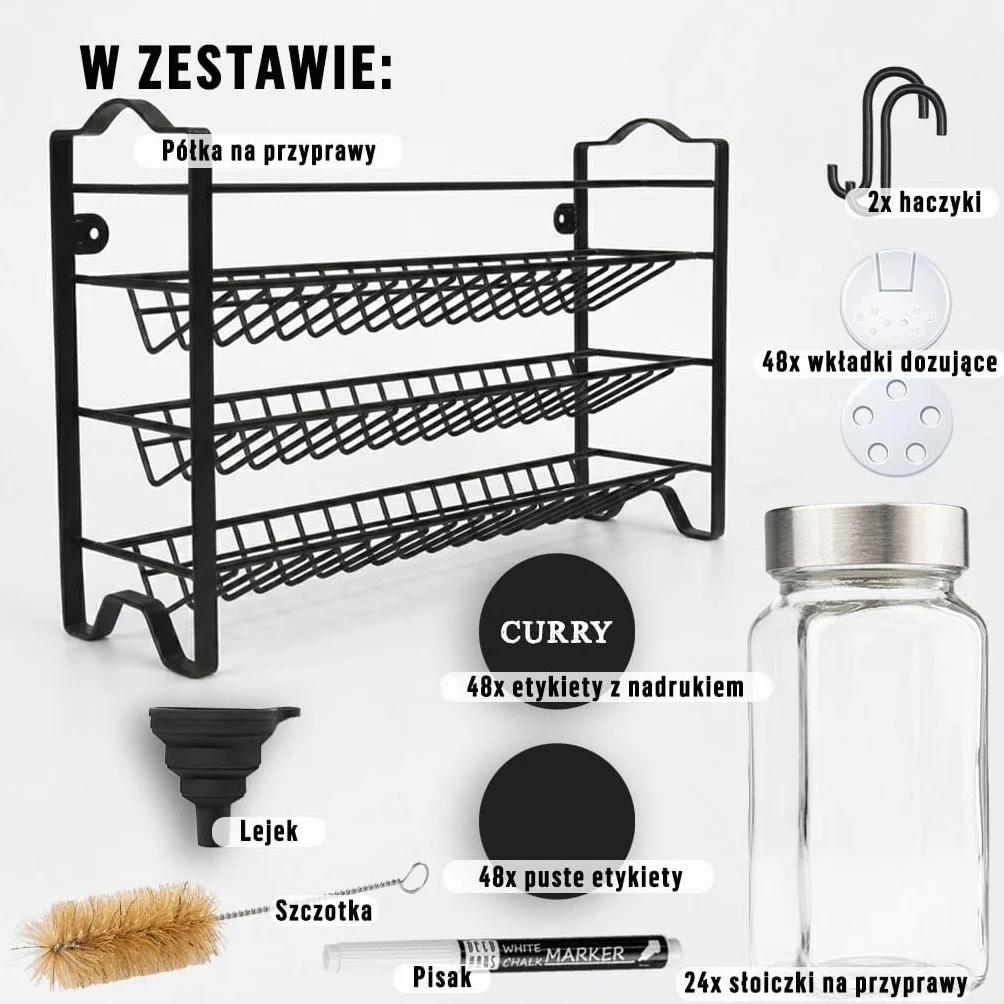 Deco haus Stojak na Przyprawy 3-poziomowy Metalowy Organizer Kuchenny 24 Słoiczki Czarny