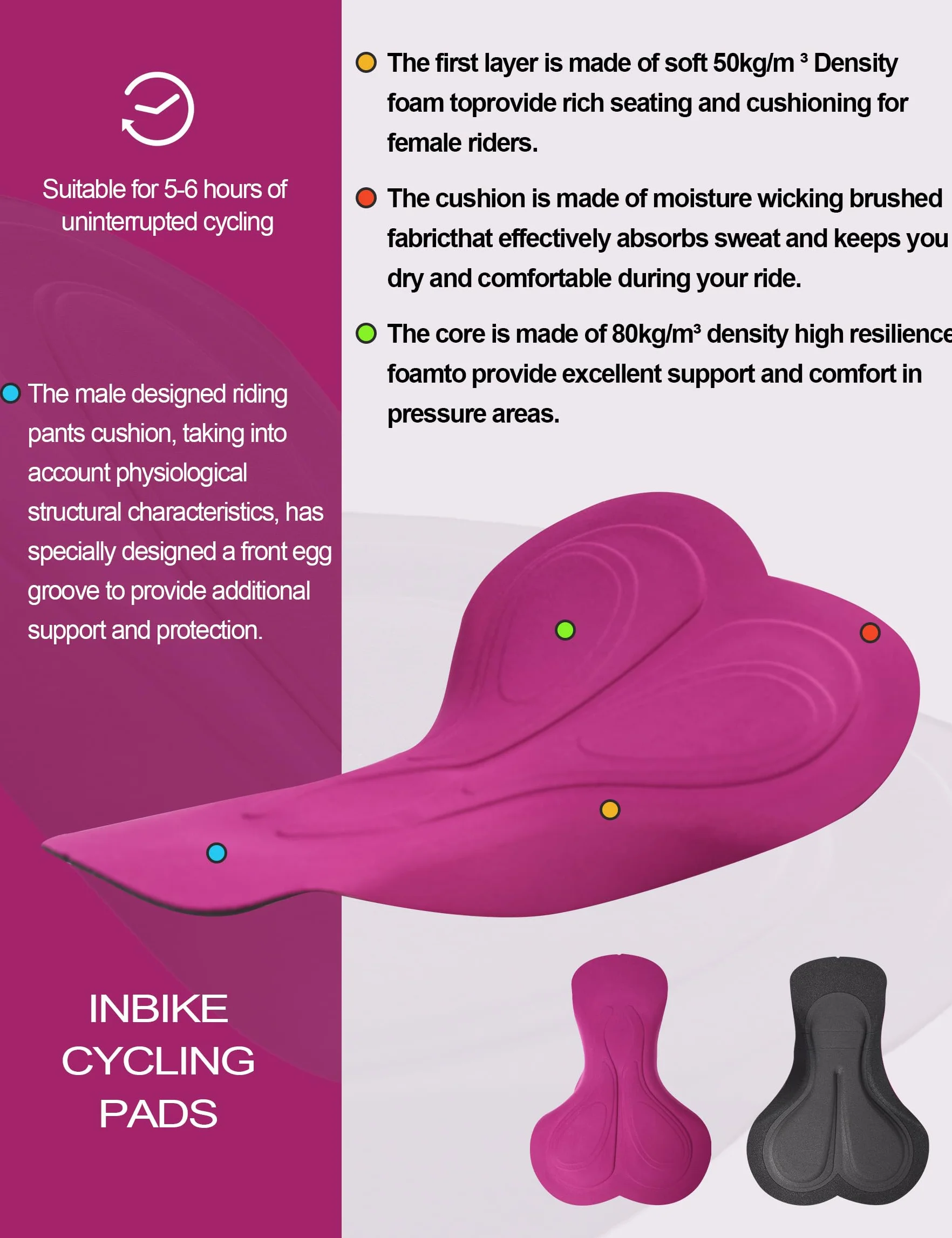 INBIKE YS571 spodnie rowerowe, damskie, na lato, krótkie, wyściełane, z wyściółką 3D, jedna kieszeń, oddychające, bardzo elastyczne