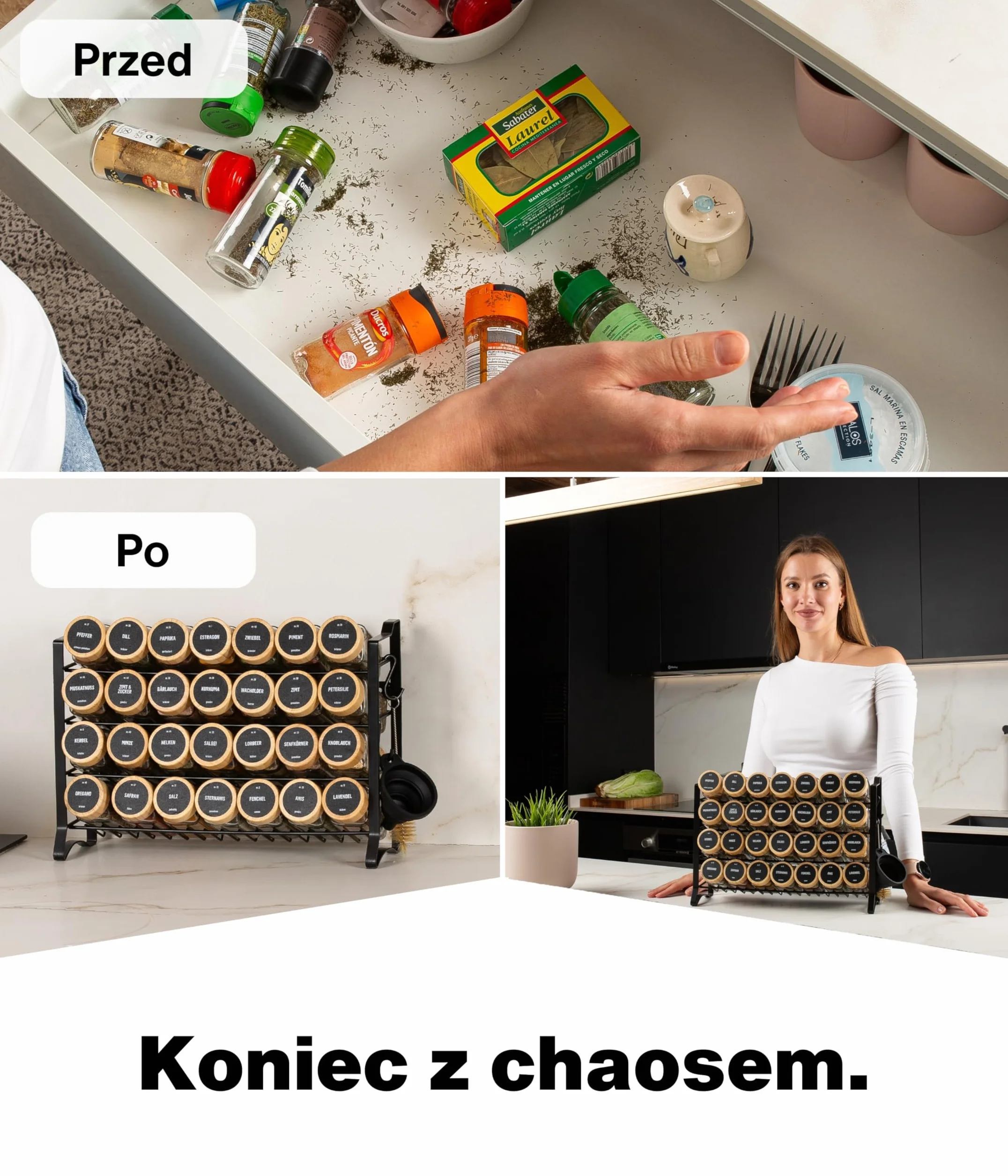 Deco haus Stojak na Przyprawy 4-poziomowy Metalowy Organizer Kuchenny 28 Słoiczki Czarny