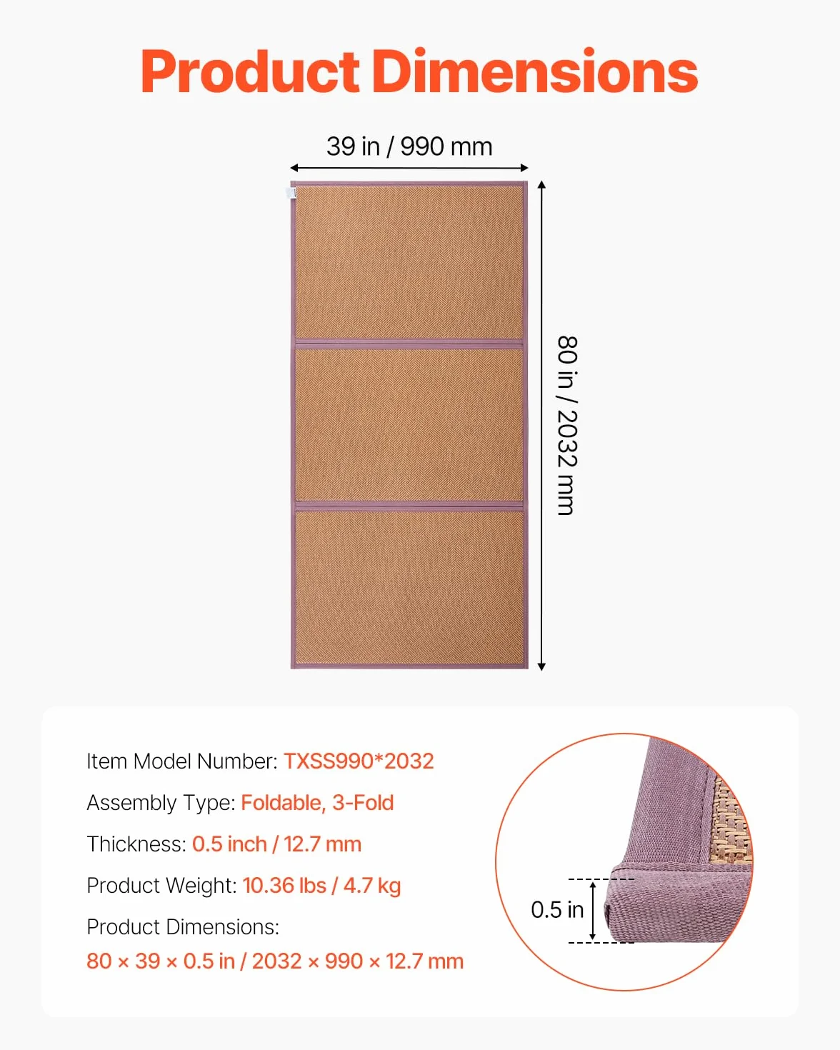 VEVOR Japońska mata Tatami składany materac podłogowy 2032 x 990 mm antypoślizgowa do spania medytacji jogi