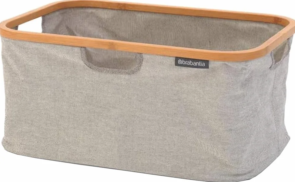 Brabantia - Składany kosz na pranie 45L - Wodoodporny kosz na mokre i suche pranie - Kosz do przechowywania ubrań i bielizny - Miękkie uchwyty - Grey/Bamboo