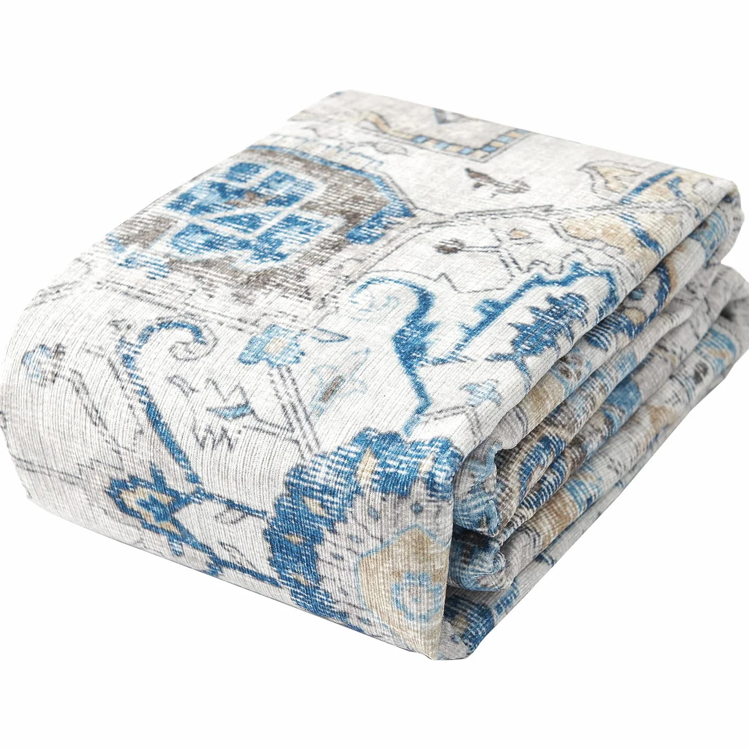 TOPICK Chodnik na korytarz, nadaje się do prania, super cienki dywan w stylu vintage, kwiaty, krótkie runo, orientalny dywan kuchenny, długi, 60 x 210 cm, jasnoniebieski, do sypialni, salonu, jadalni,