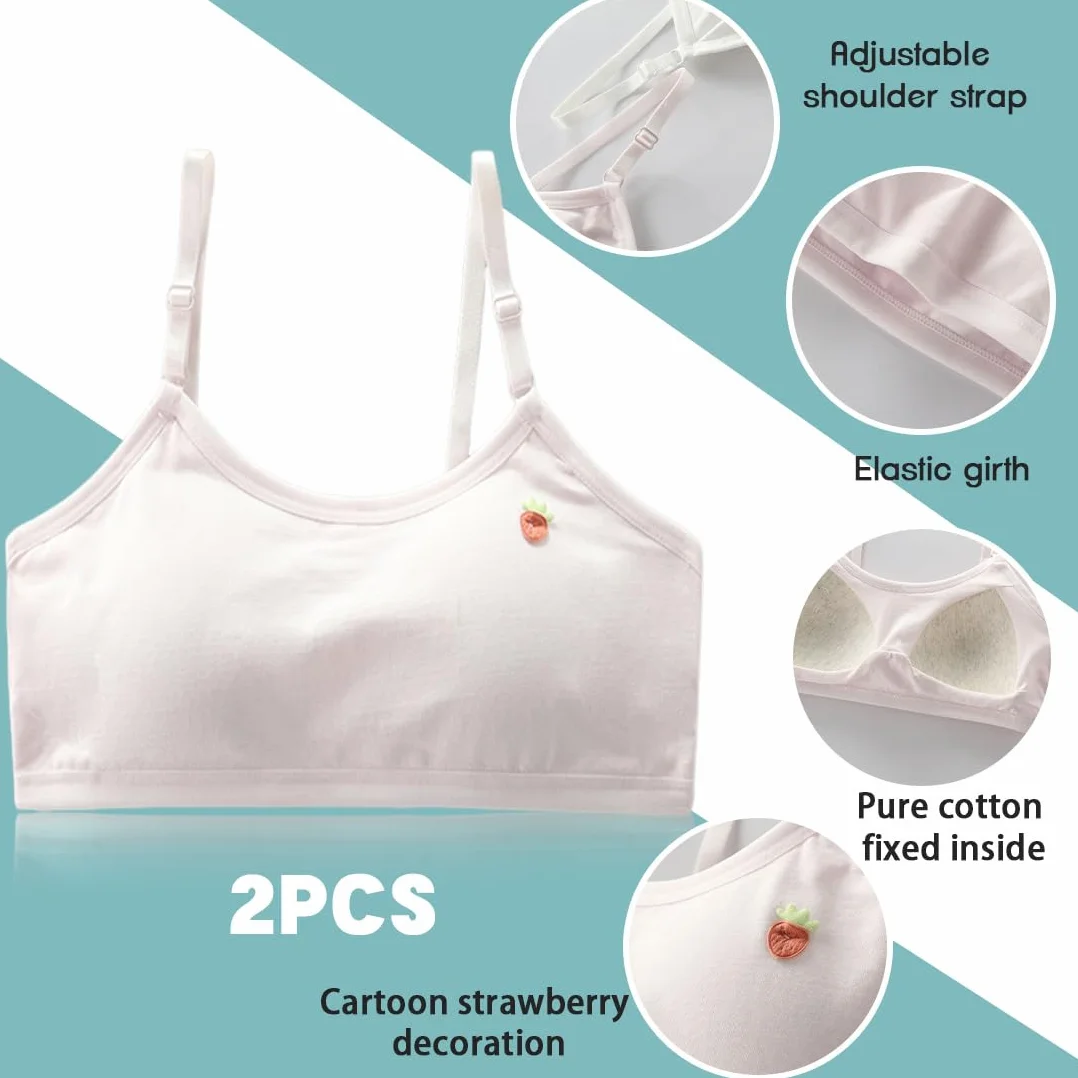 2 sztuki Bielizna sportowa dla dziewcząt nastolatek Bawełniana z wyściełanym i regulowanym paskiem na ramię Bralette Top Bustier dla dzieci w wieku 10-16 lat i kobiet z małymi piersiami