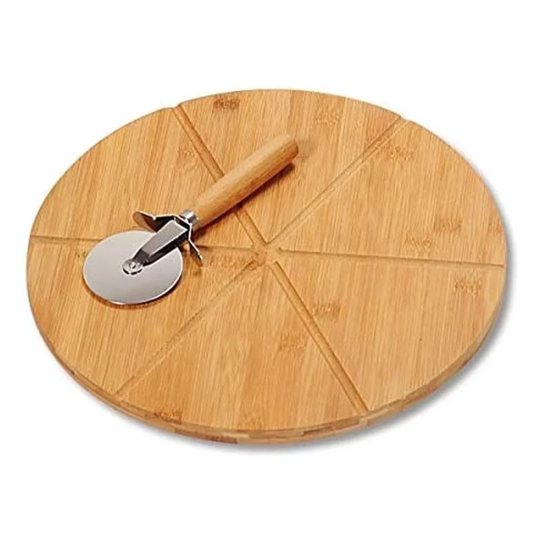 Kesper 58462 Talerz do pizzy z nożem do pizzy, bambus z certyfikatem FSC, wymiary: Ø 32 cm, grubość: 1,5 cm