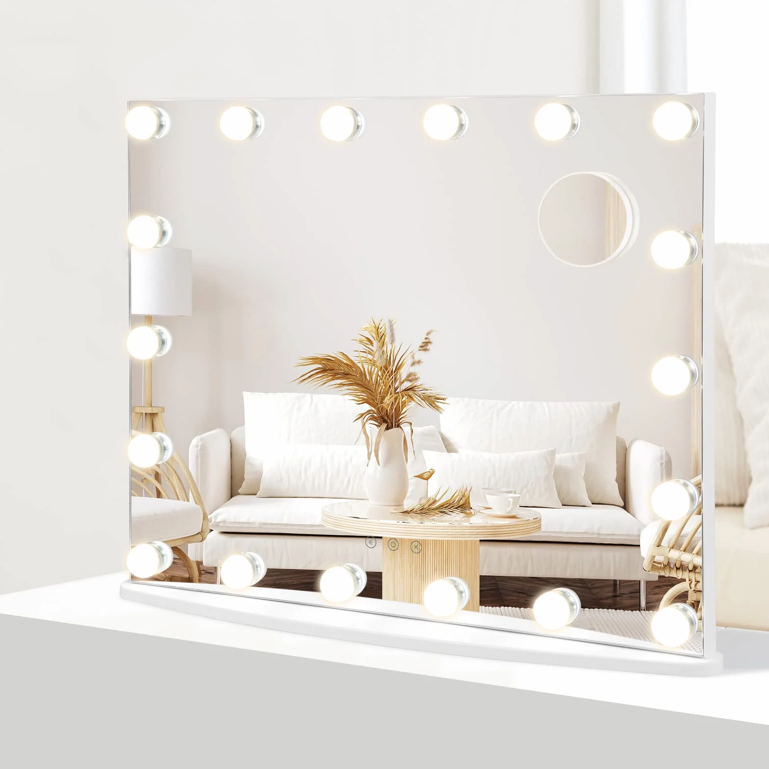 COSTWAY Lusterko do makijażu z oświetleniem 62,5 x 51 cm, 18 diod LED, lustro Hollywood z 3 kolorami światła i 4 jasnościami światła, inteligentny ekran dotykowy, lusterko kosmetyczne, 3-krotne