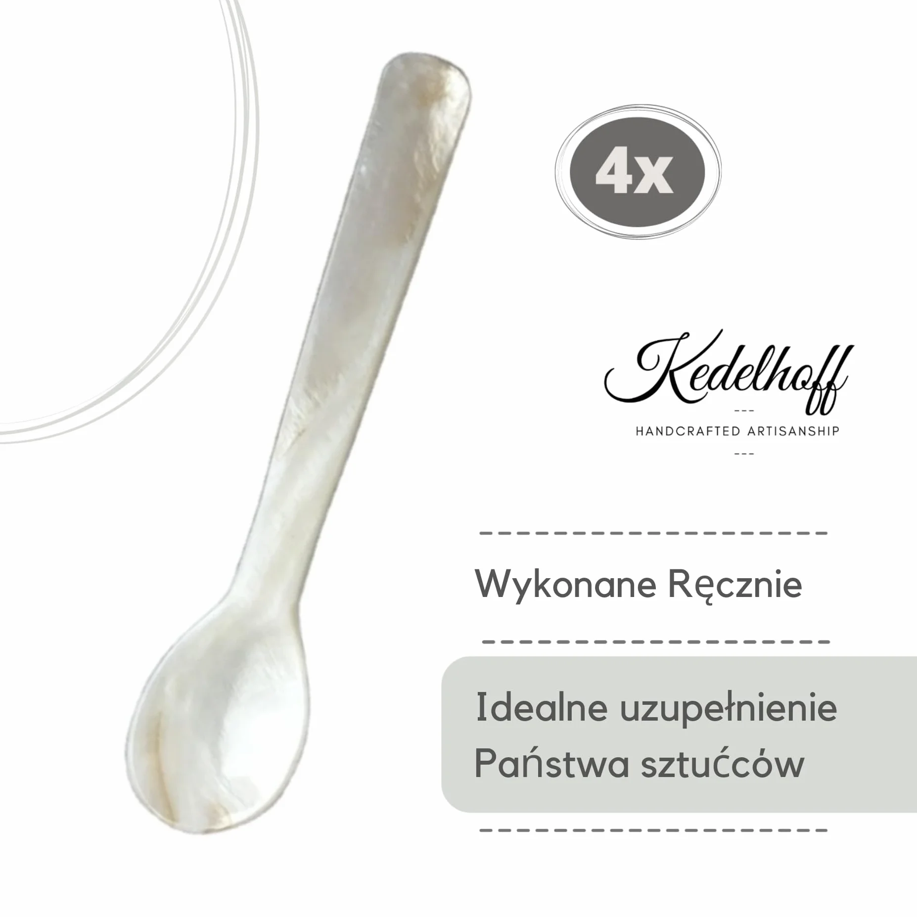 Prawdziwe łyżki z perłowej masy I łyżki do kawioru wykonane ręcznie I łyżki do jajek z perłowej masy (naturalne), ok. 12 cm I W zestawie 4 szt