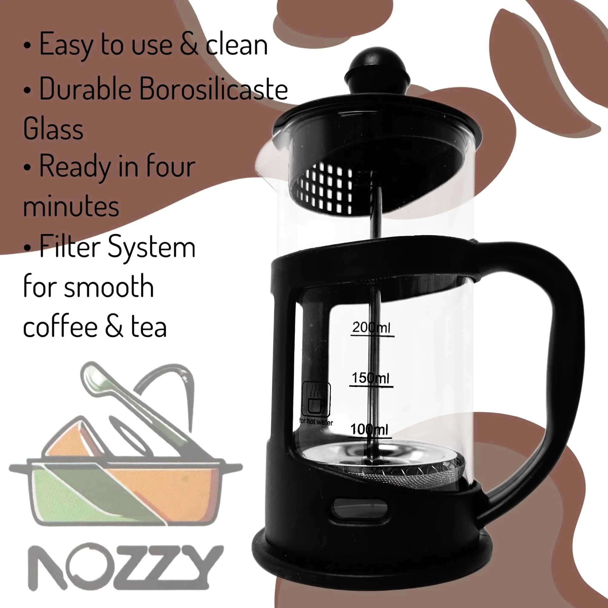 Nozzy zaparzacz do kawy French Press, zaparzacz do kawy i herbaty (350 ml)