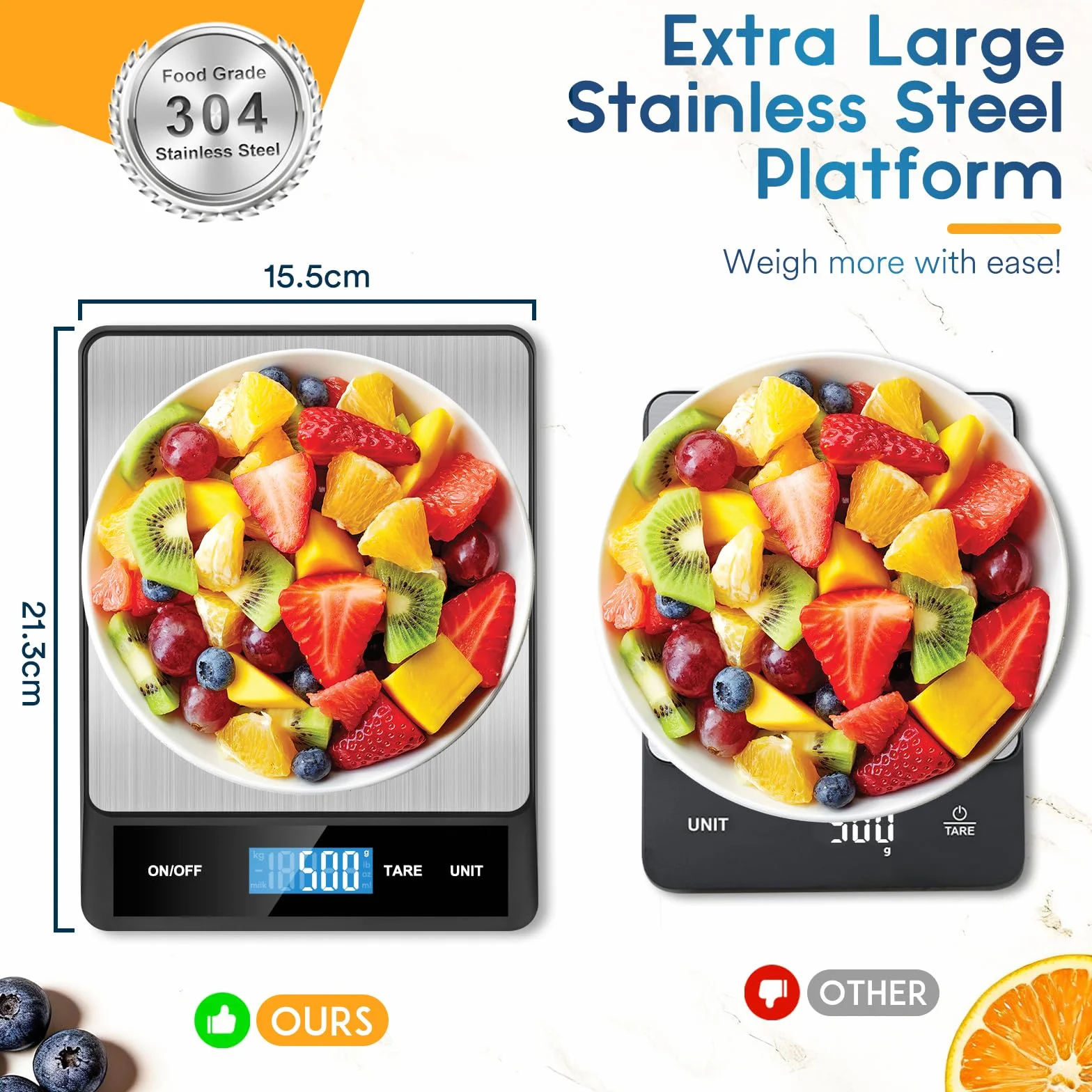 Zivacate Cyfrowa Waga Kuchenna 5 kg / 1 g | Precyzyjna Waga do Kuchni z Dużym Stalowym Talerzem, Funkcją Tara/Zero, Ekran LCD — Do pieczenia i gotowania