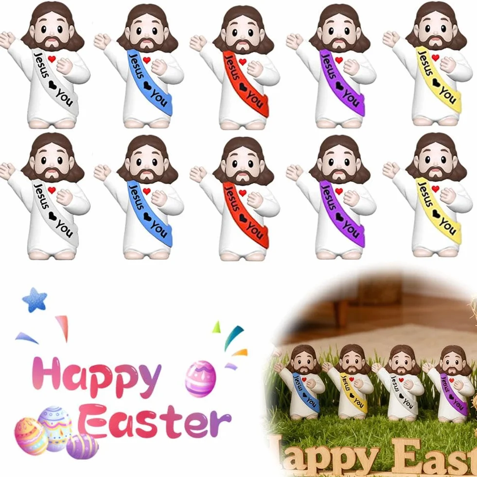 Figurki Małego Jezusa, 50 szt., mini figurki Jezus, małe statuetki do nadziewania jajek wielkanocnych, wielokolorowe figurka "Jesus Loves You", mini figurka Jezus, do nadziewania jajek wielkanocnych