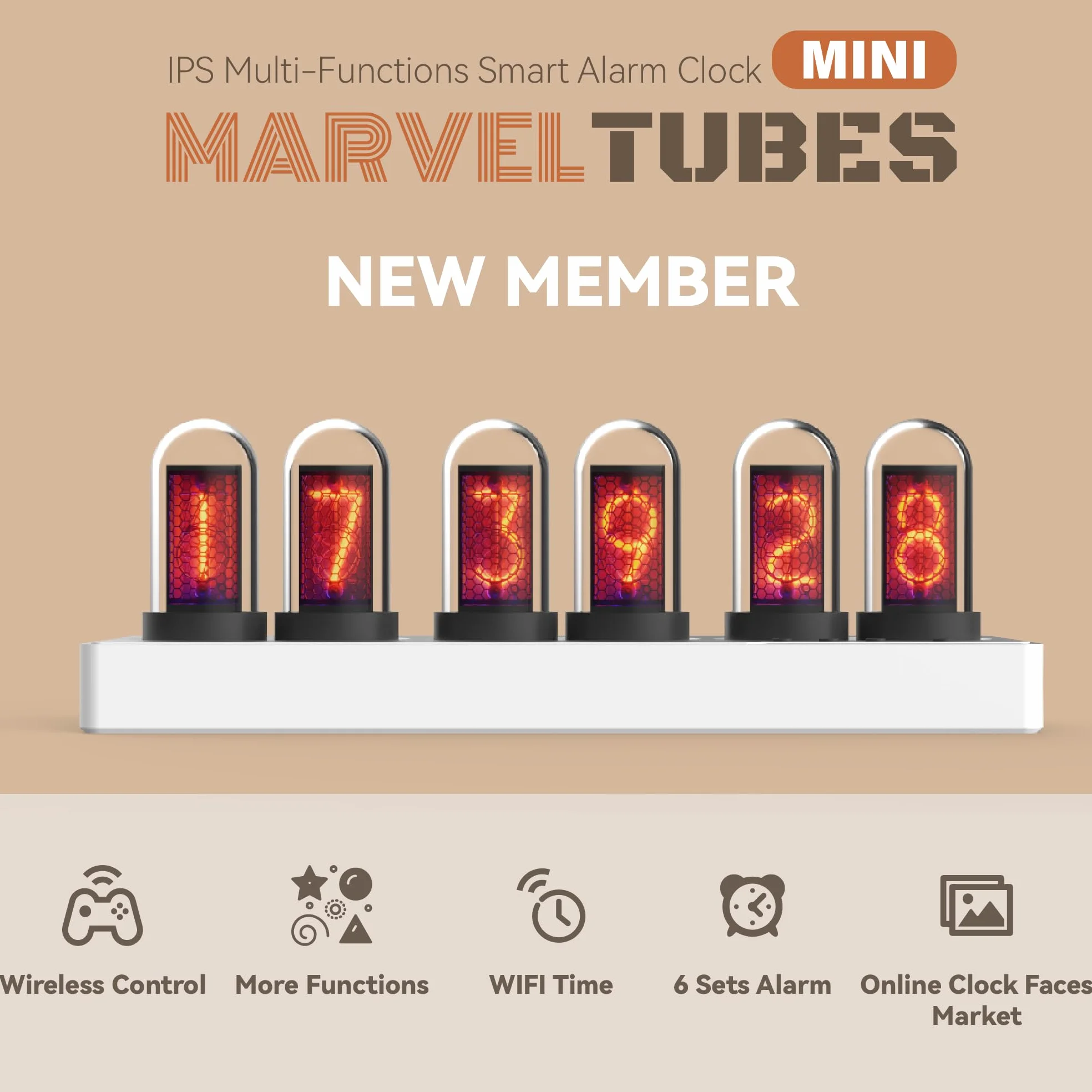 Mini Zegar z Lampami Nixie Ekran IPS Wielofunkcyjny Inteligentny Budzik na Biurko Zasilany przez USB Dekoracja Domowa Prezent