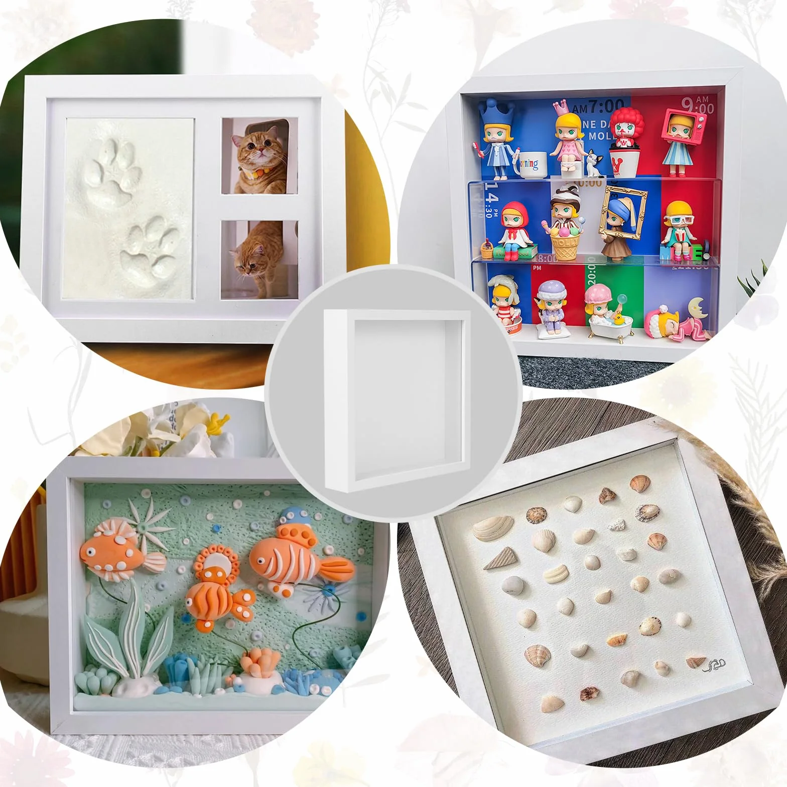 Ramka 3D Shadow Box, 21,6 x 26,7 cm, biała ramka na zdjęcia, spersonalizowana, drewniana, głębokie pudełko na zdjęcie, medal, kolekcja biletów podróżnych, tłoczony kwiat