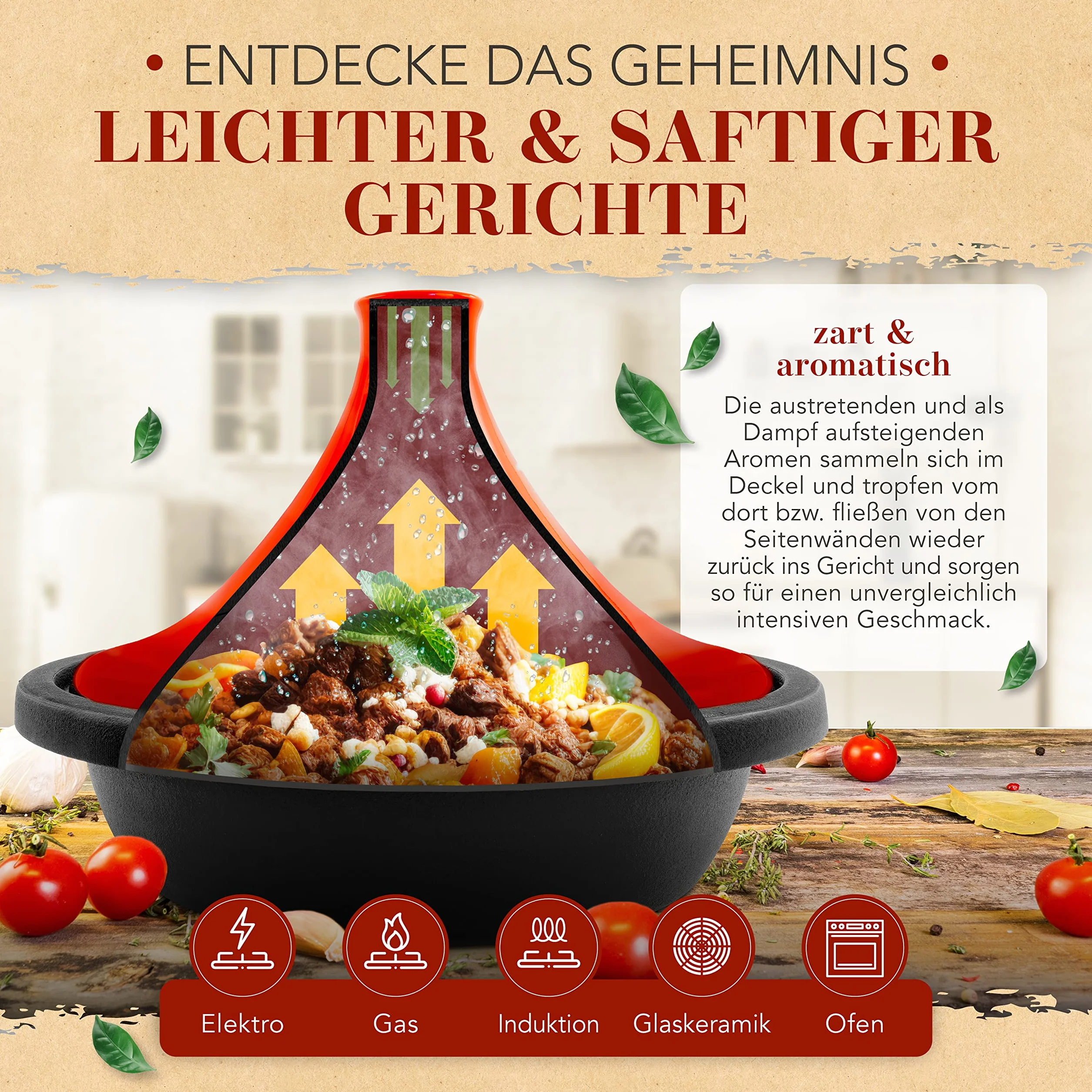 KRUSTENZAUBER Żeliwny Tagine Garnek dla 2-4 Osób do Indukcji i Piekarnika