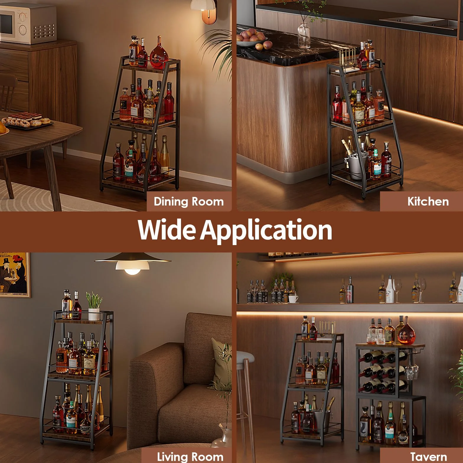 Nuovoware 3-poziomowa szafka na alkohol Mini Bar, stojak na wino z barierkami i szufladą