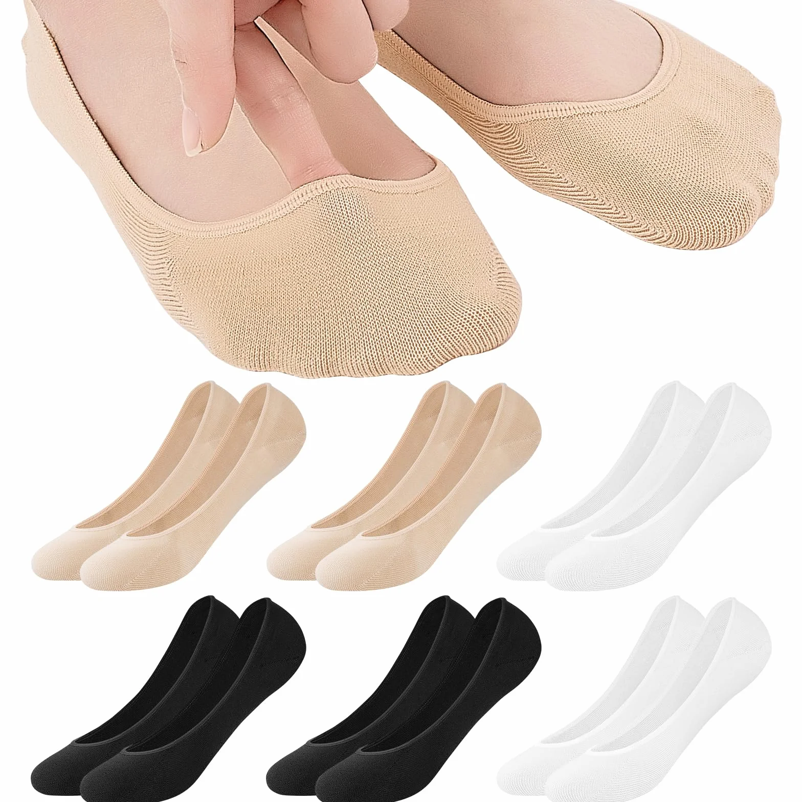 Niofind Damskie skarpety balerinowe, oddychające, niewidoczne skarpety do sneakersów, antypoślizgowe, z silikonową podkładką, bawełniane, krótkie, rozmiar 35-38, 39-42