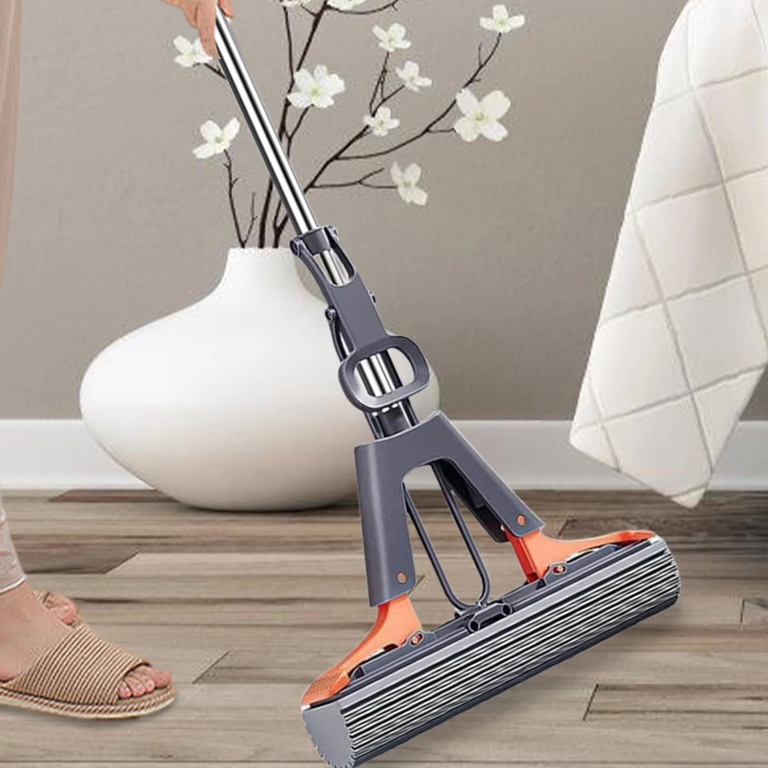 Mop z gąbką ze stali nierdzewnej 110 cm samonażysty z 2 gąbkami