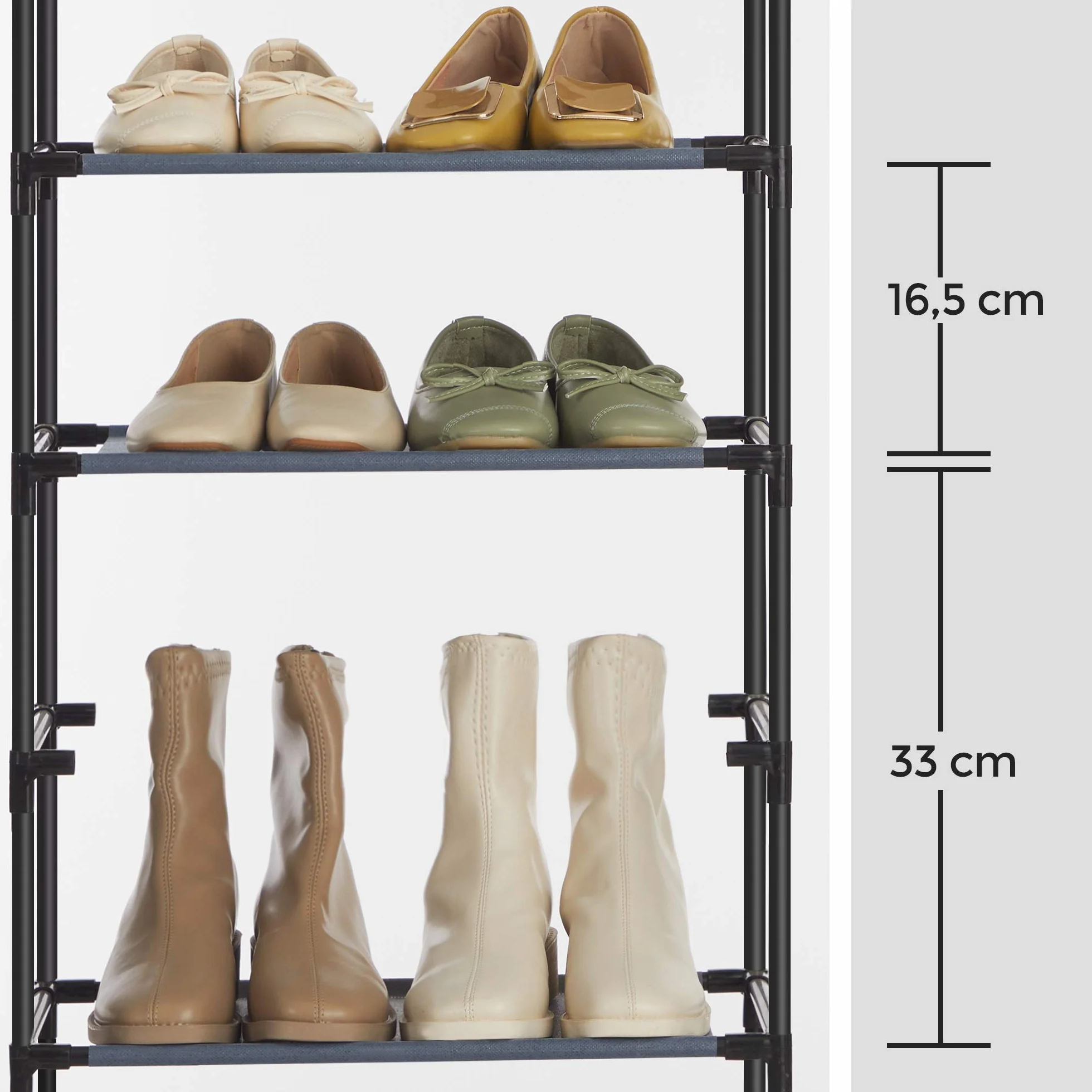 SONGMICS regał na buty z 4 półkami zestaw 2-częściowy metalowy stelaż 45 x 28 x 80 cm szary