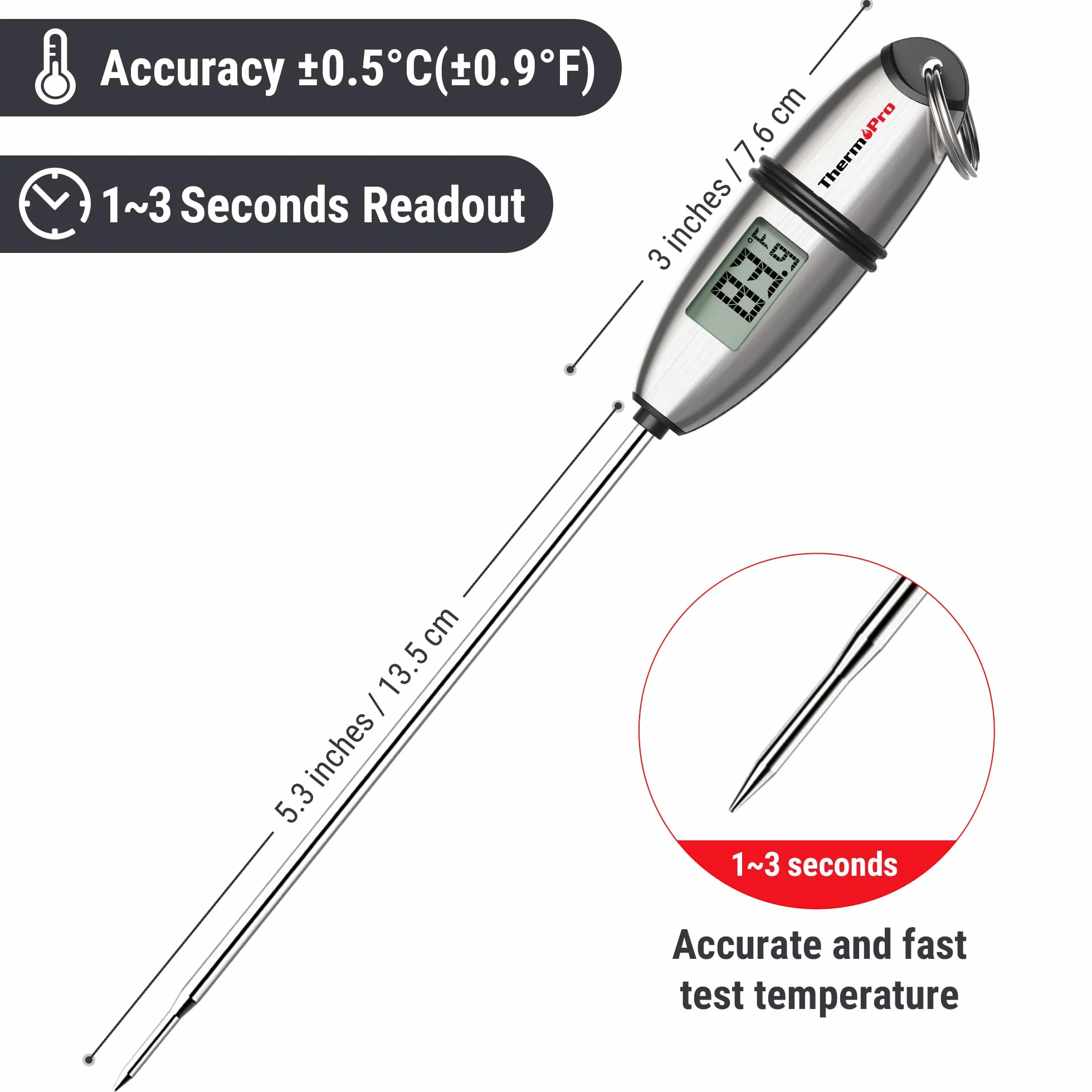 ThermoPro TP02S cyfrowy termometr do pieczenia, termometr do mięsa, uniwersalny termometr do gotowania, termometr kuchenny, termometr do grilla z długą sondą, do pieczenia, gotowania, grillowania