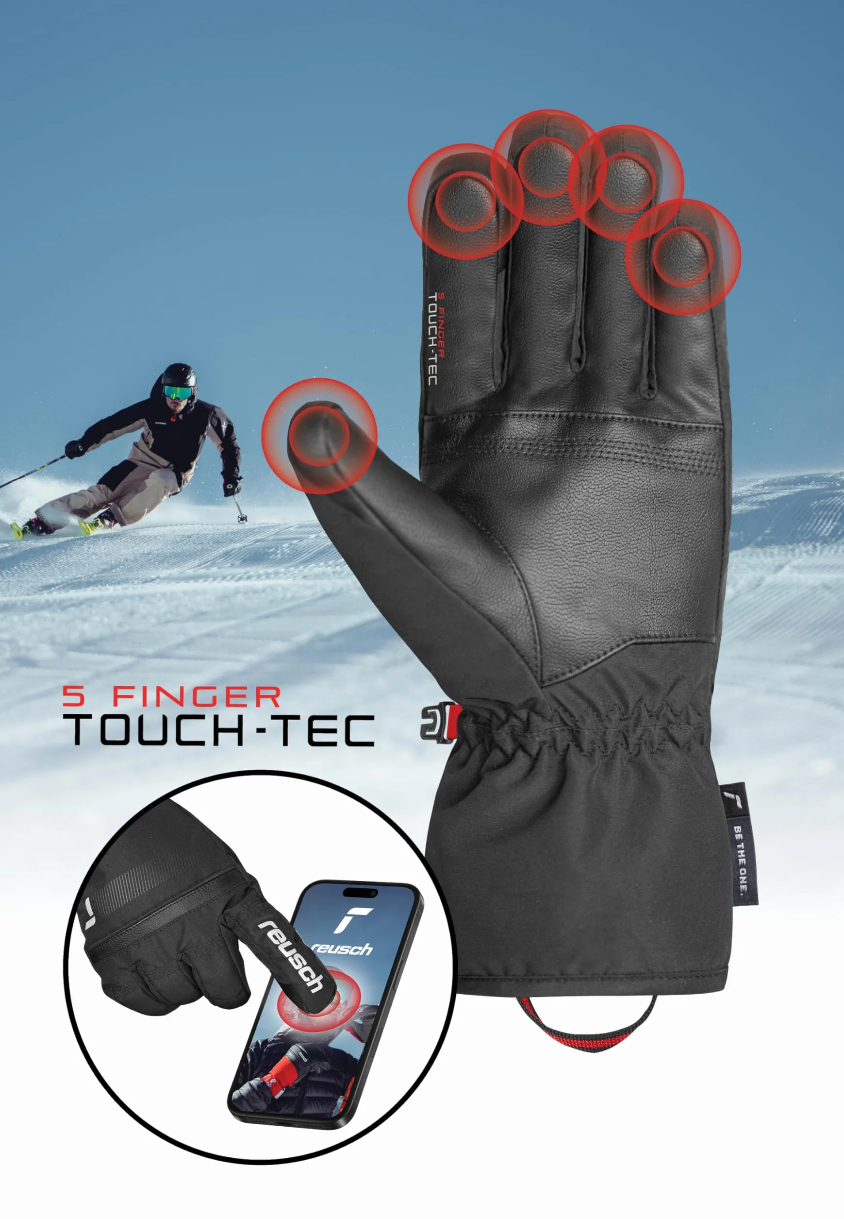 Reusch Junior Glove All Finger Touch ciepłe, wiatroszczelne i oddychające rękawiczki zimowe, rękawice narciarskie, dla dzieci, młodzieży, dziewcząt i chłopców, kompatybilne z ekranem dotykowym
