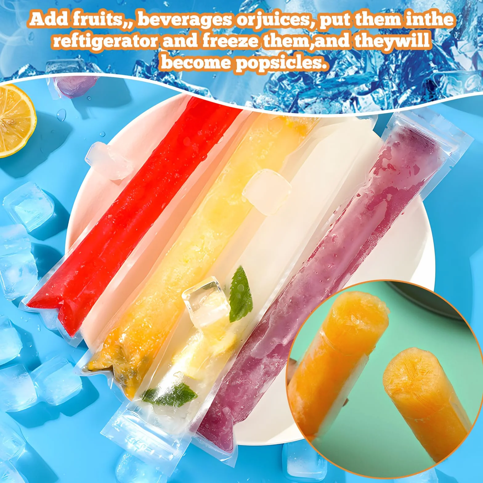 Woreczki na lód 100 sztuk, torby DIY, formy do lodów Popsicle z lejkiem