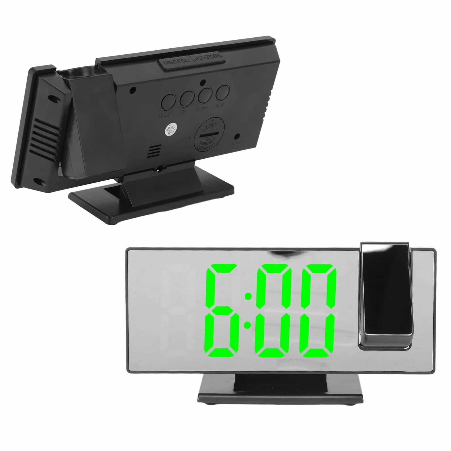Cyfrowy Budzik z Projekcją LED 180° na Ścianę i Sufit, Zasilanie Bateryjne USB