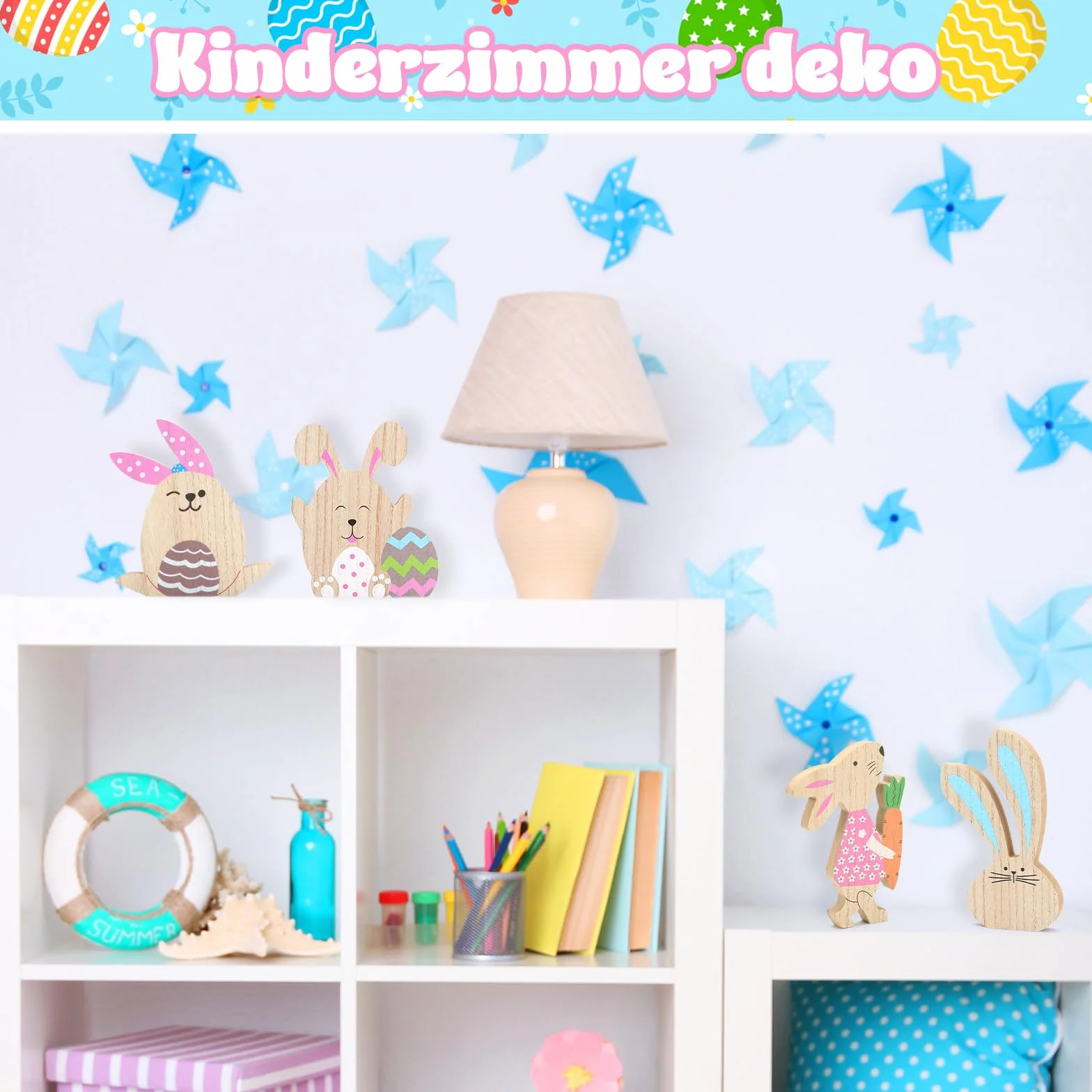 LIHAO Drewniany Zestaw Zajączków Wielkanocnych Dekoracja Stołu Stojak Figurki Wielkanocne
