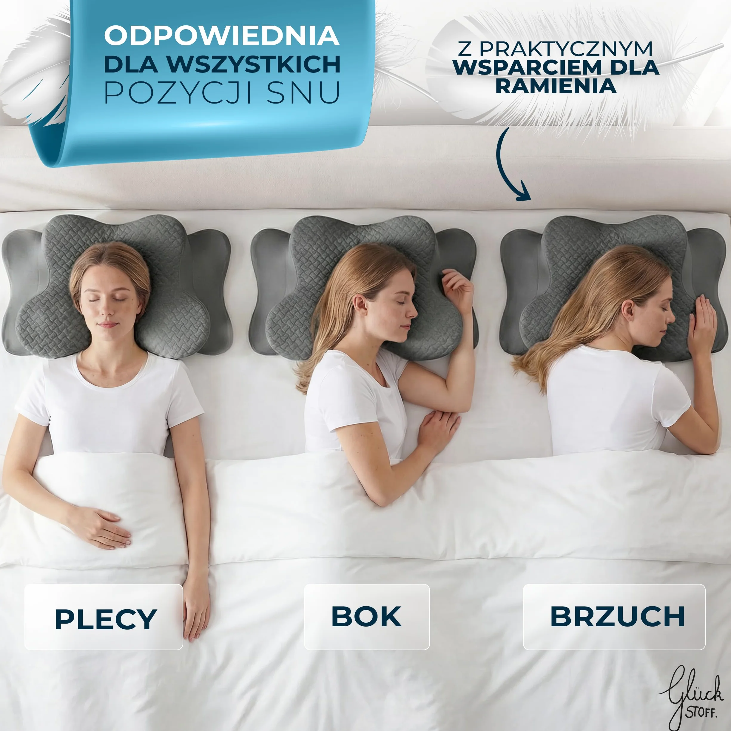 GLÜCKSTOFF® Poszewka na poduszkę ergonomiczną [Z EFEKTEM CHŁODZENIA I CIEPŁA] z włókien bambusowych i spandeksu | Miękka i Przytulna | Poszewka Zapasowa | Szary | Wersja: Ergo