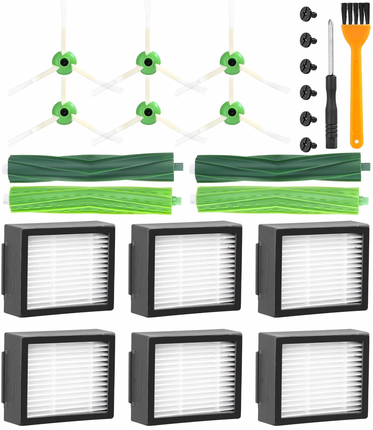 Części zamienne do szczotek do iRobot Roomba serii E i I E5 E6 i7 i7+ i3 i3+ i4 i4+ i6 i6+ j7 j7+ i8 i8+ 2 zestawy gumowych szczotek 6 filtrów 6 szczotek bocznych wymiana akcesoriów do robota odkurzającego do iRobot Roomba