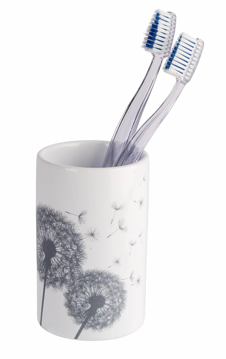 WENKO Astera ceramiczny kubek na szczoteczkę do zębów biały szary 7 x 7 x 11 cm