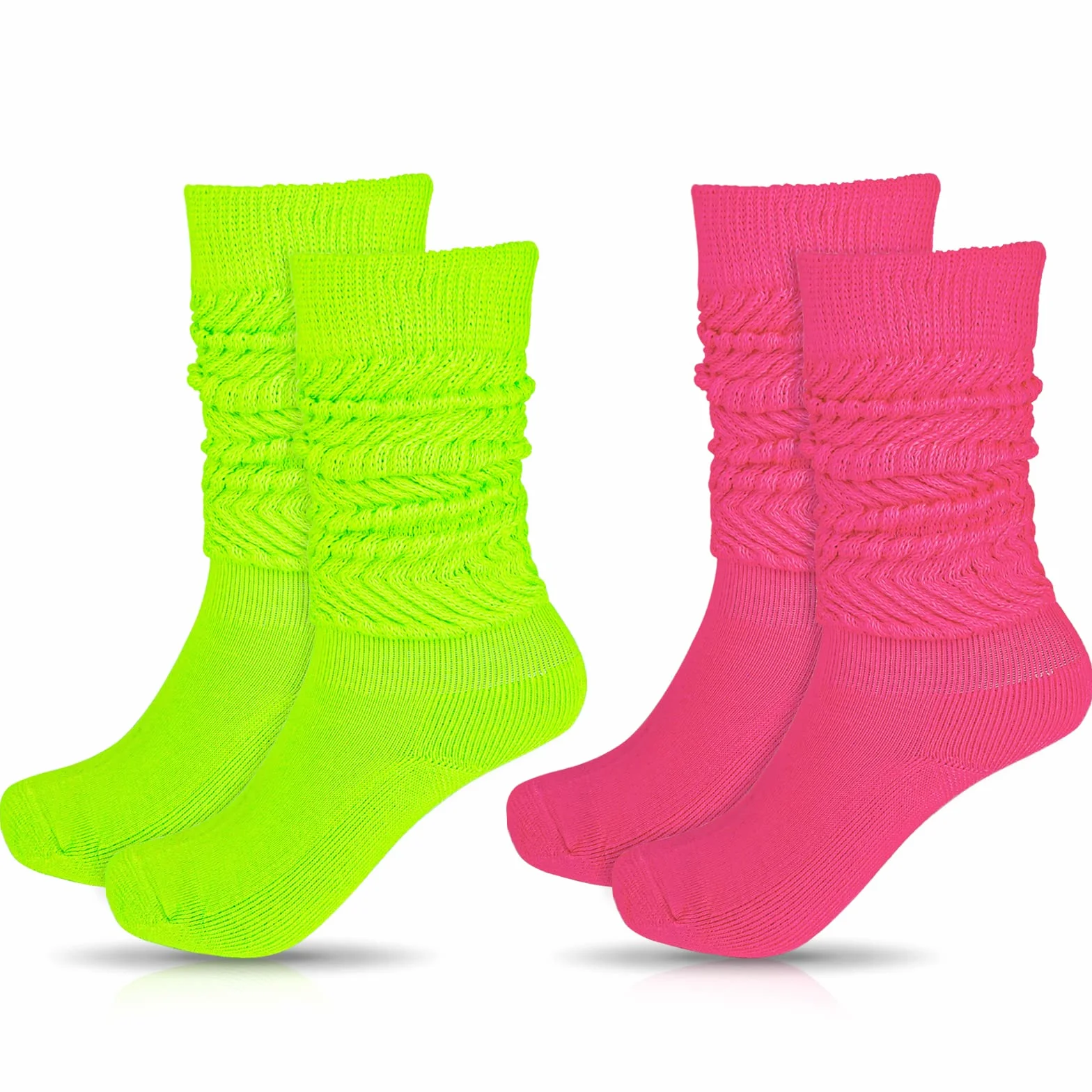Yolev 2 pary damskich skarpet slouch neonowe długie luźne termiczne retro punk streetwear