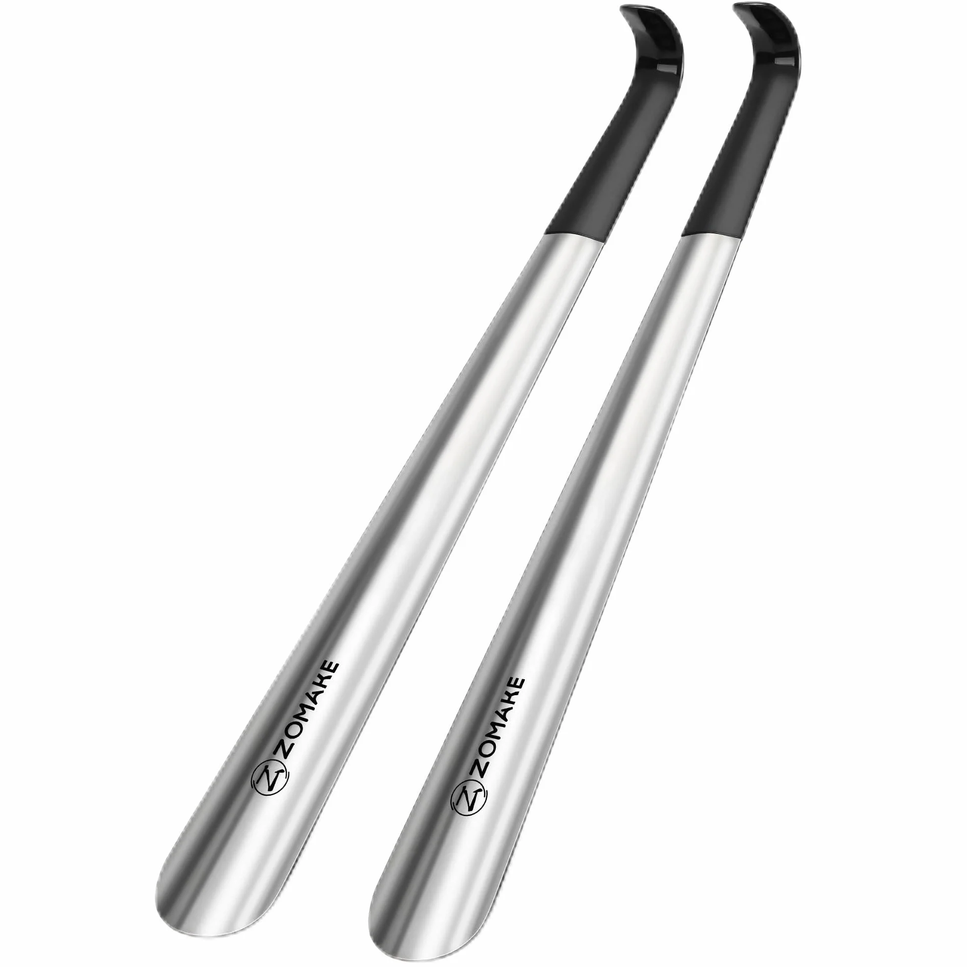 ZOMAKE Łyżka do Butów Metalowa Długi 42cm 2Szt,Stali Nierdzewnej Róg do Butów Stabilna Klakson but Z Wspornikiem Ściennym dla Seniorów Męska Kobieta(Srebrne)