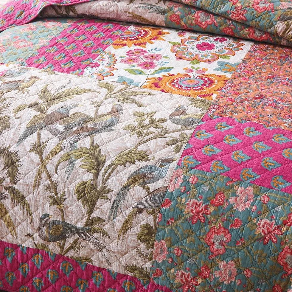 VISIMISI Narzuta na łóżko bawełniana 220 x 240 cm patchwork kolorowa pikowana
