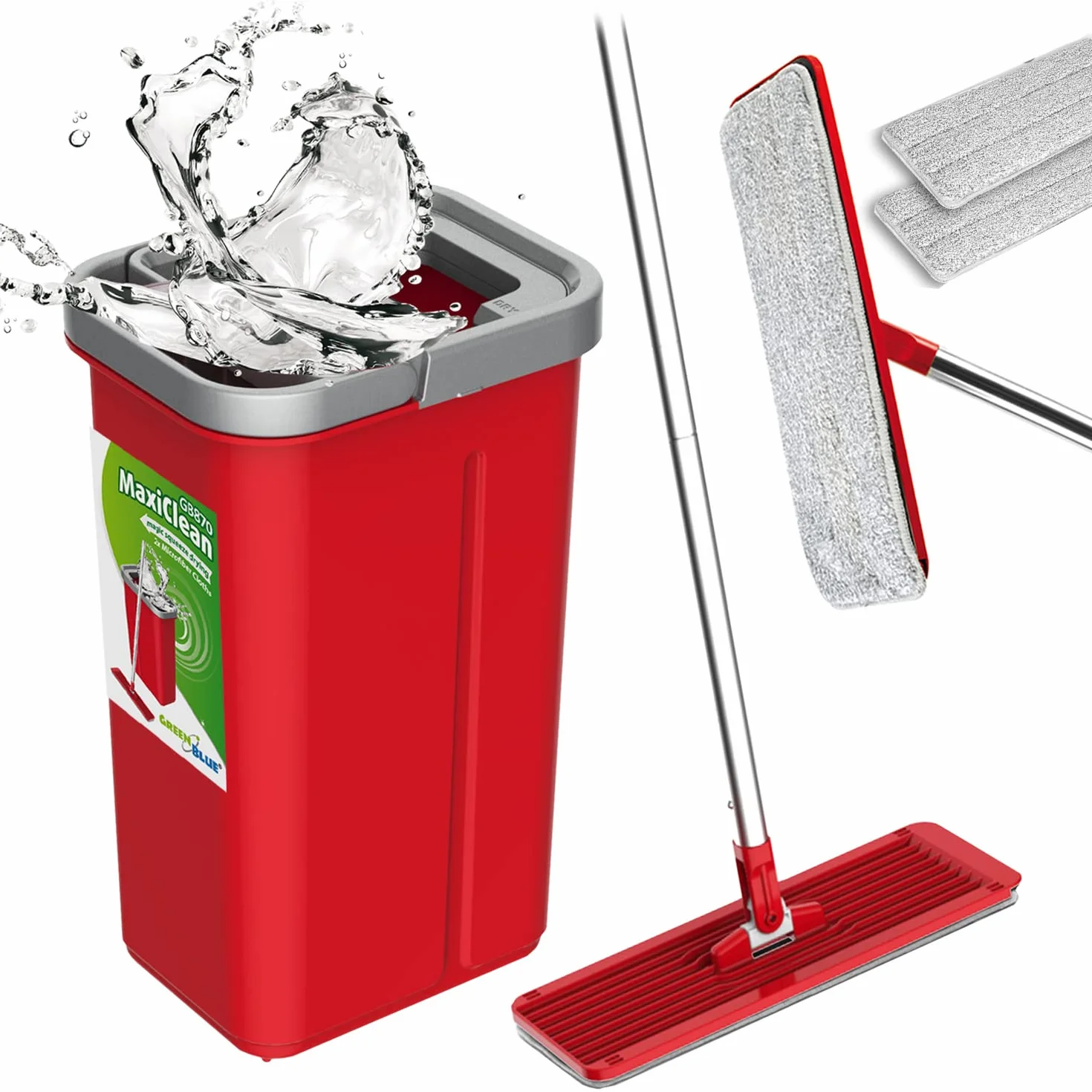 Zestaw Płaski Mop z Wiadrem 5,7L Green Blue GB870 Drążek Teleskopowy 102-130 cm Mikrofibra