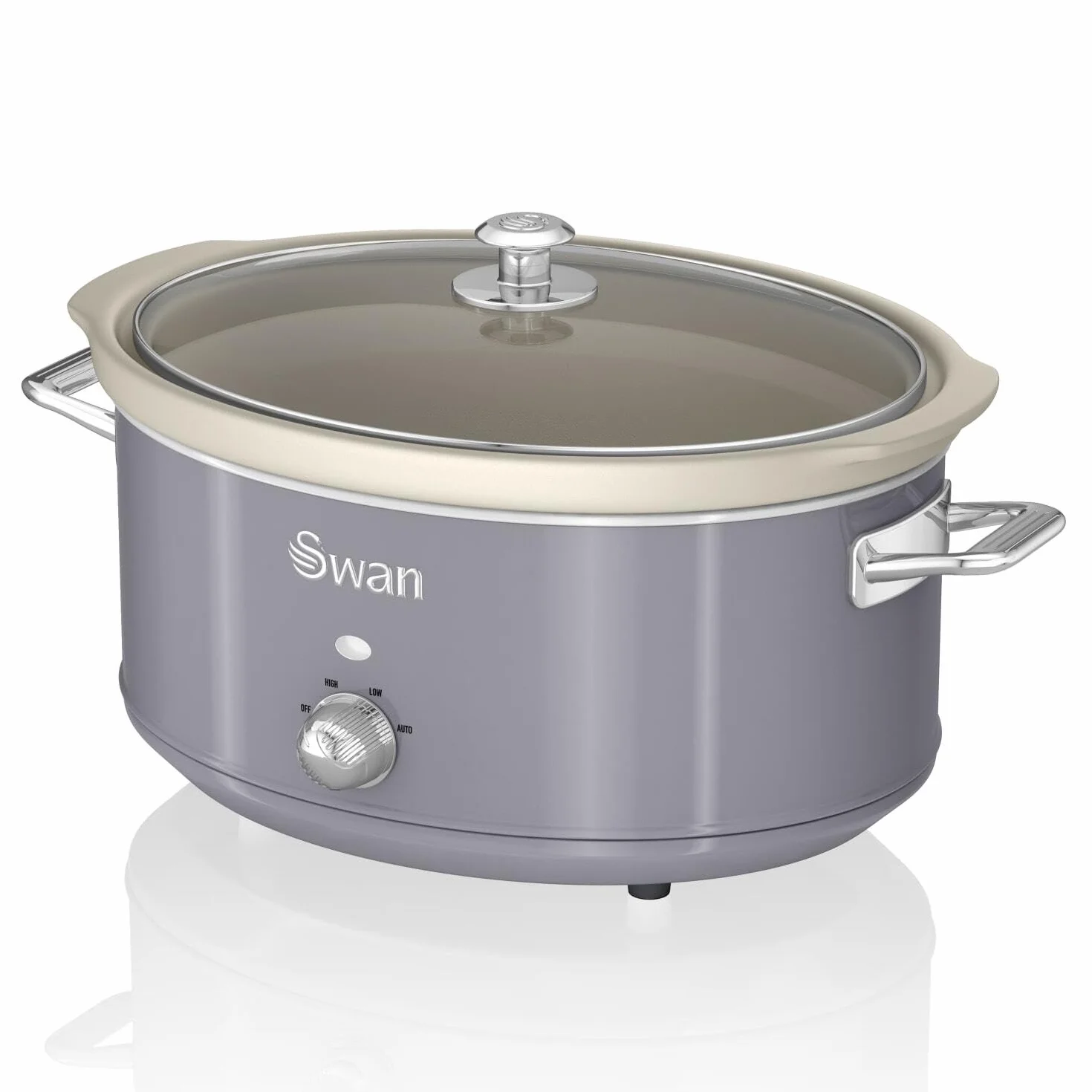 Swan Retro SF17031GRN wolnowar 6,5 l Wymienny pojemnik, nieprzywierająca ceramika wolna od PFOA i PTFE, 3 poziomy temperatury, szklana pokrywa, powolny kucharz, vintage design, szary, 320 W