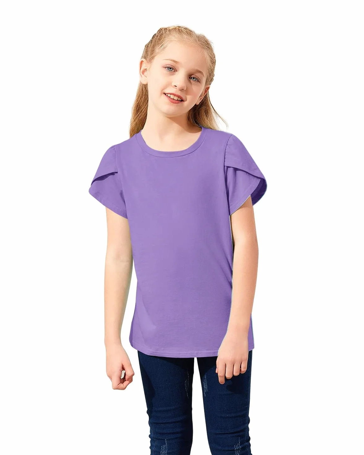 Haloumoning Dziewczęce t-shirty letnie topy z krótkim rękawem Casual T-shirt z okrągłym dekoltem Śliczne gładkie topy