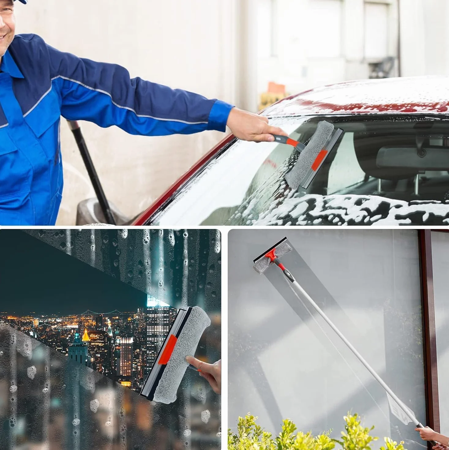 Teleskopowa myjka do okien z opryskiwaczem – czyszczenie szkła bez smug, drążek wysuwany do 165 cm, z mikrofibry, do wysokich okien i szyb zewnętrznych | WINDCLEAN