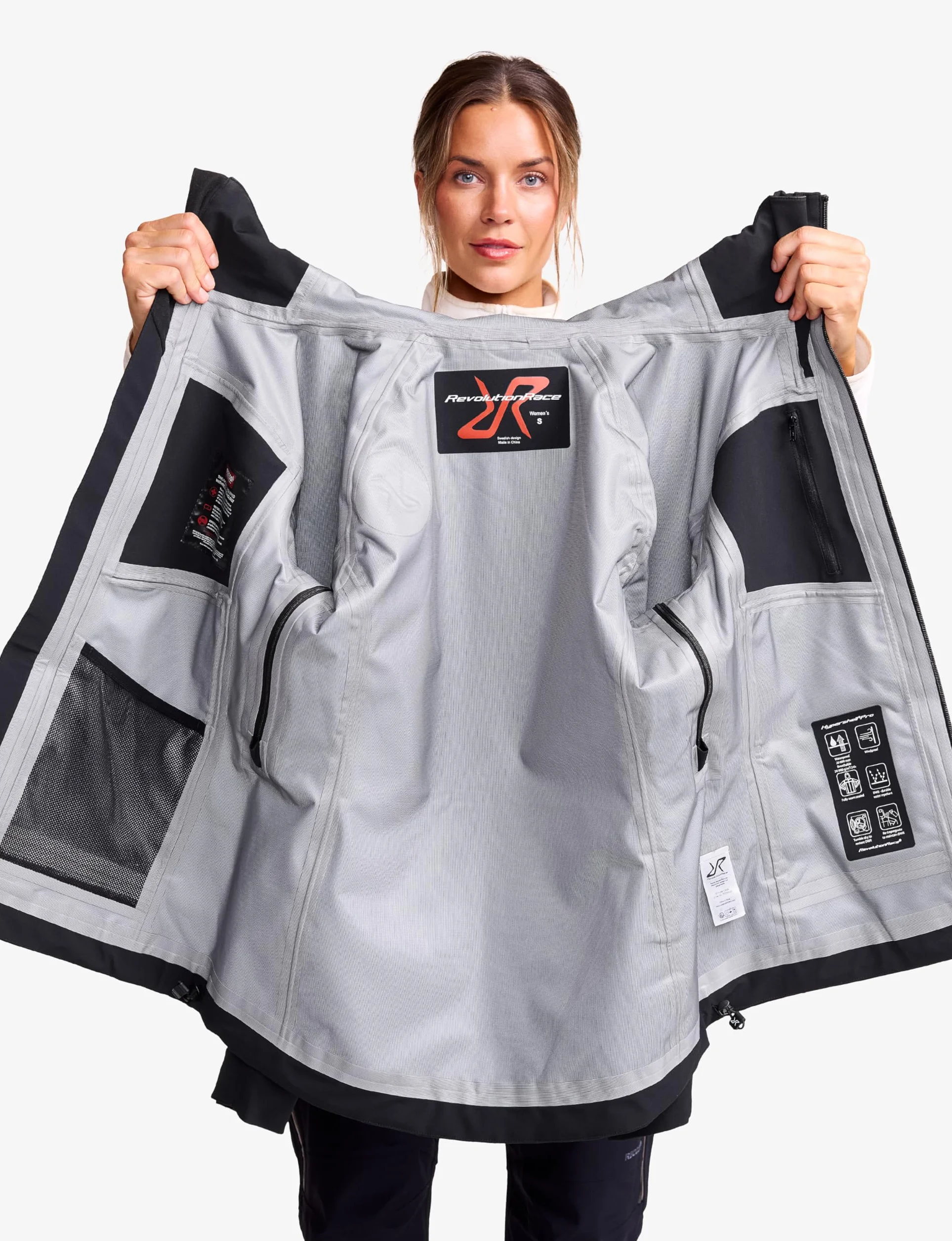 RevolutionRace Cyclone 3L Shell Jacket Damska, Wodoodporna kurtka z reflektorami Recco do wędrówek
