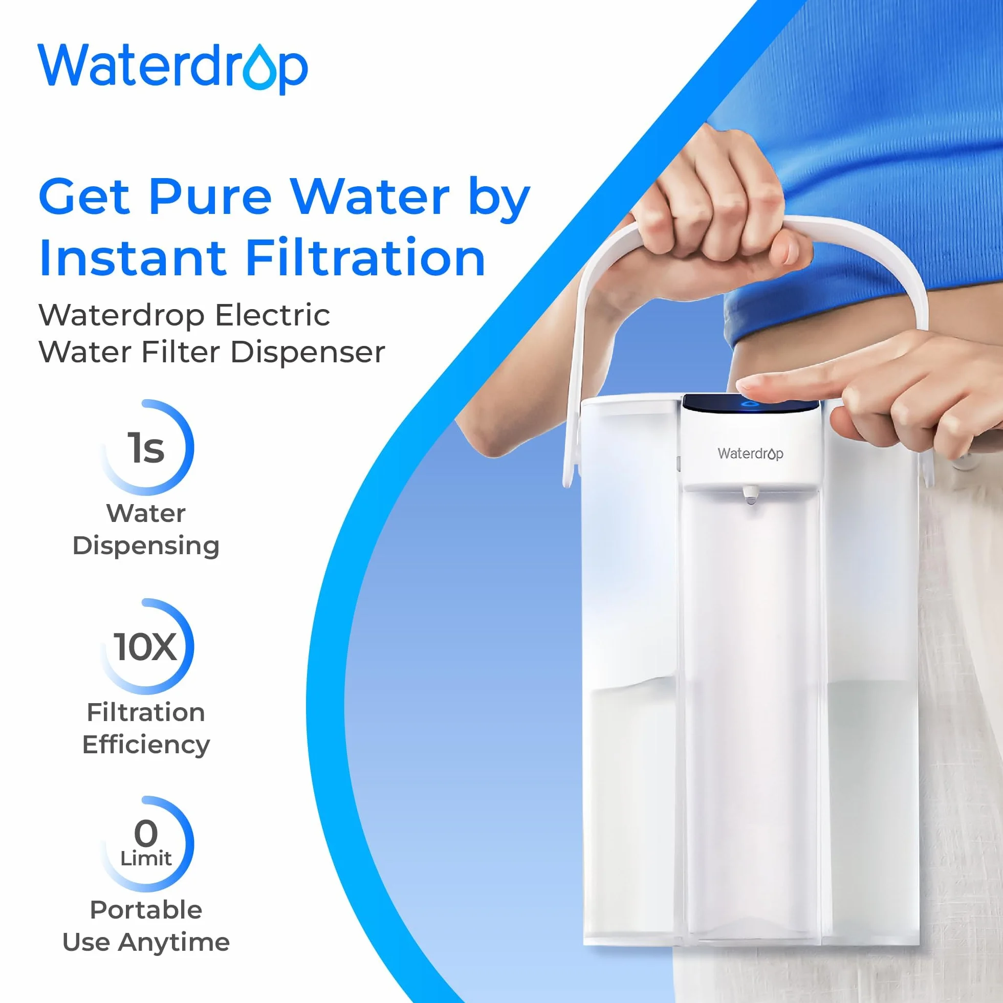 Waterdrop Natychmiastowy elektryczny filtr do wody, 3,5 l, 3 miesiące, filtr do wody, zewnętrzny system wody pitnej