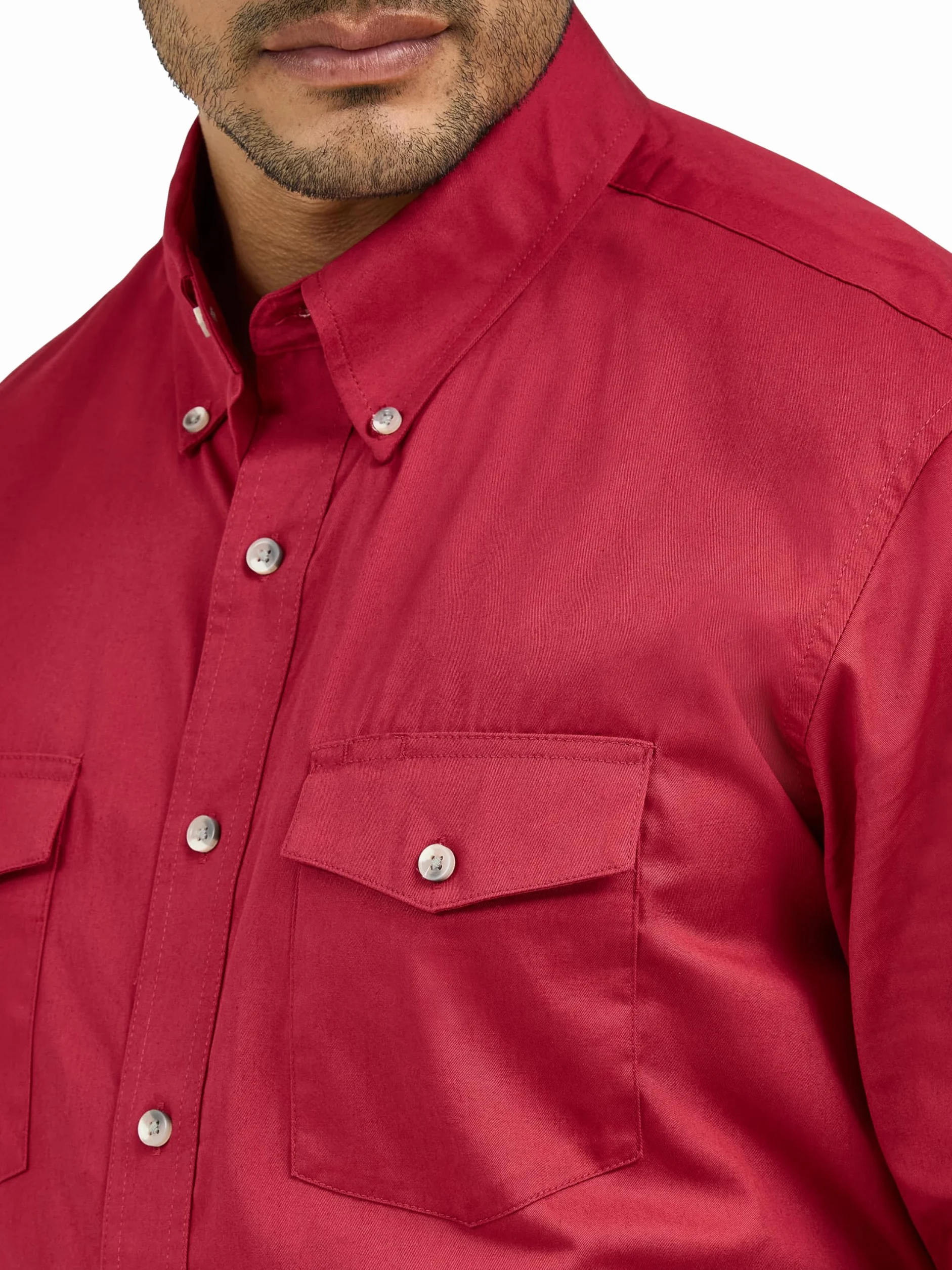 Wrangler Męska koszula robocza z dwoma kieszeniami z długim rękawem i guzikami