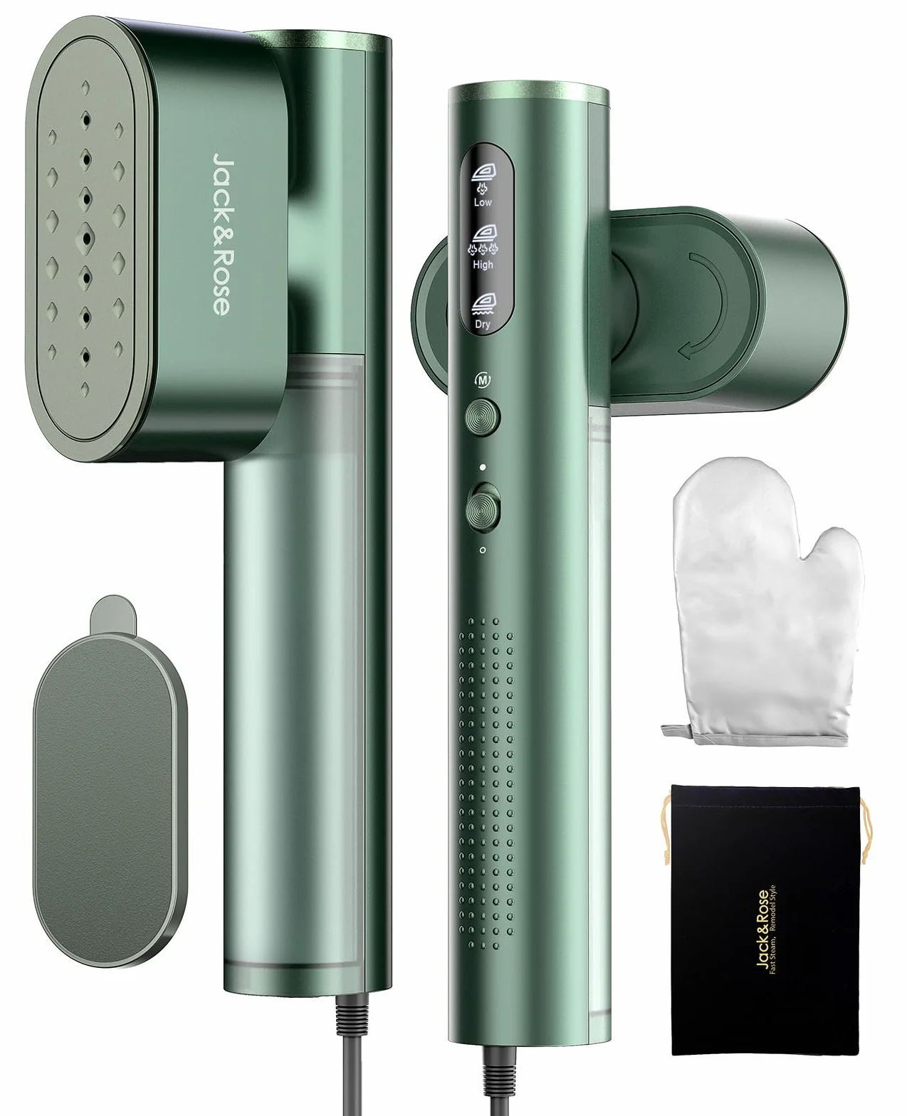 Podróżna parownica do ubrań (100-240 V), 1000 W, 22g/min żelazko parowe pionowe, duży zbiornik na wodę 150 ml, 2 w 1 parownik, szybkie nagrzewanie w 15 s, zielone
