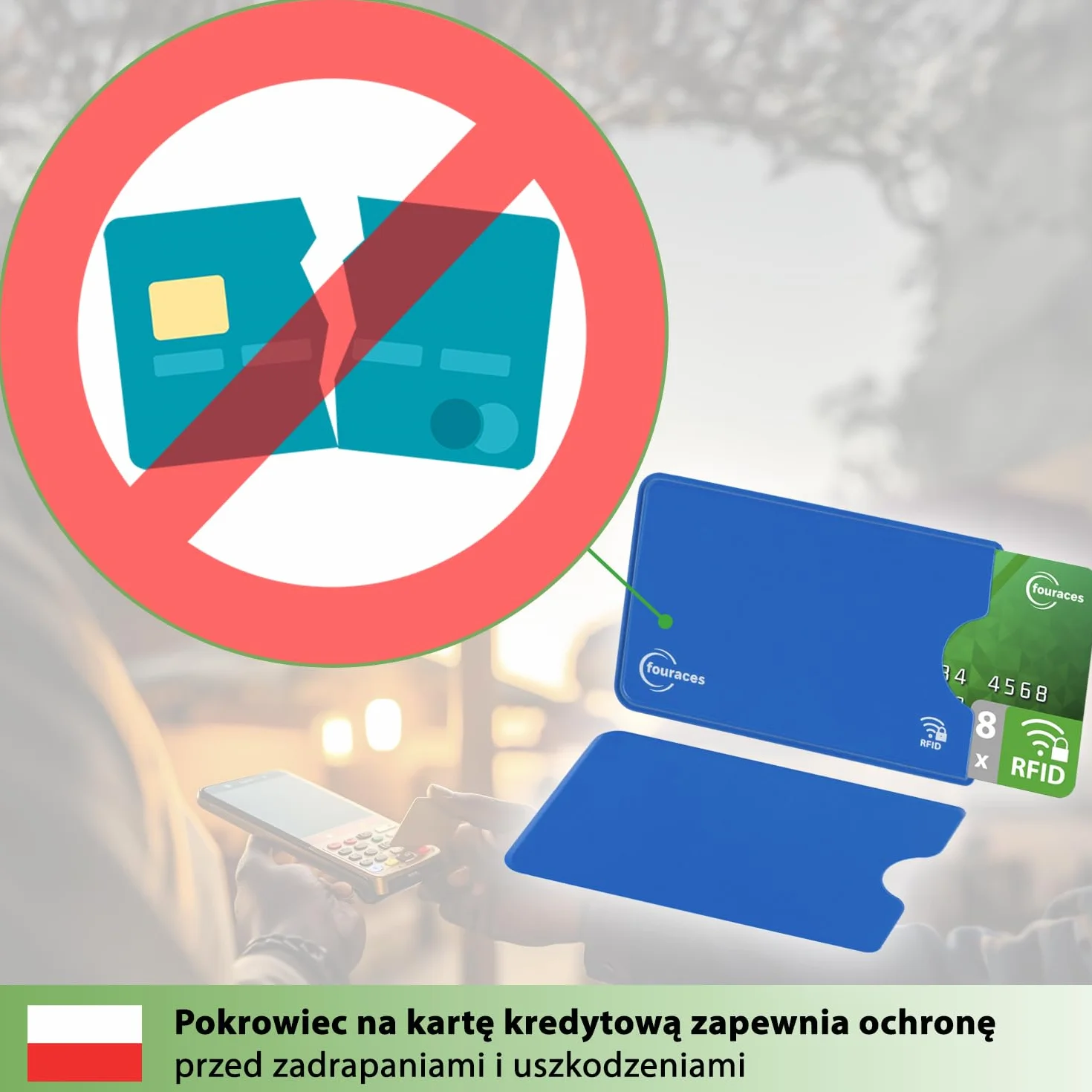 fouraces 8x Etui ochronne z blokadą RFID – różne kolory – ochrona przed kradzieżą danych – etui NFC – etui na karty kredytowe i karty EC, etui na karty EC dla kart bankowych