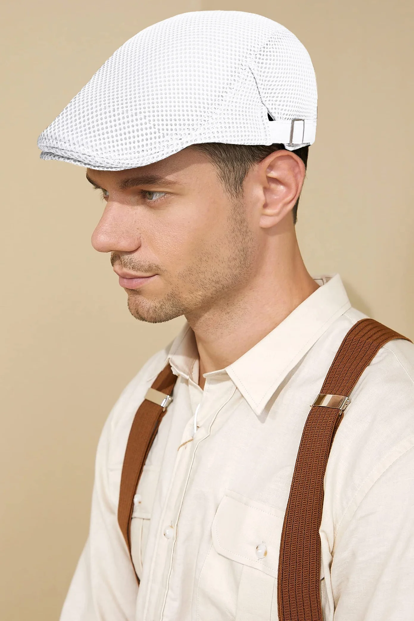 Coucoland Męska czapka z daszkiem, płaska, Gatsby Newsboy, czapka z bawełny, na lato, Weiß, jeden rozmiar