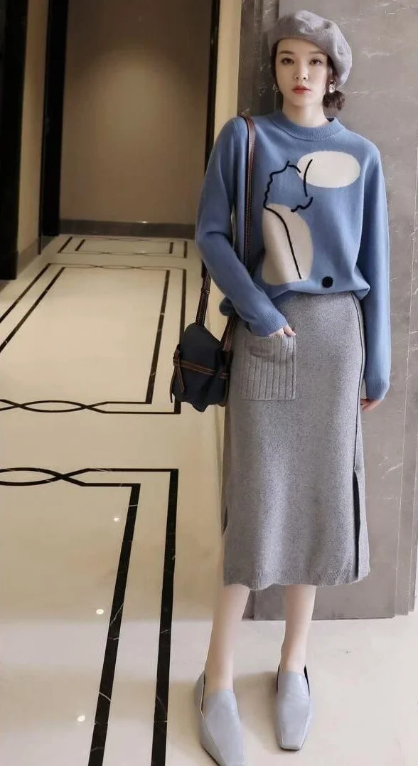 Sweter damski sweter damski sweter dzianinowy odzież zimowa damski sweter modny okrągły dekolt sweter gruby sweter z długim rękawem top nowy na Boże Narodzenie sweter