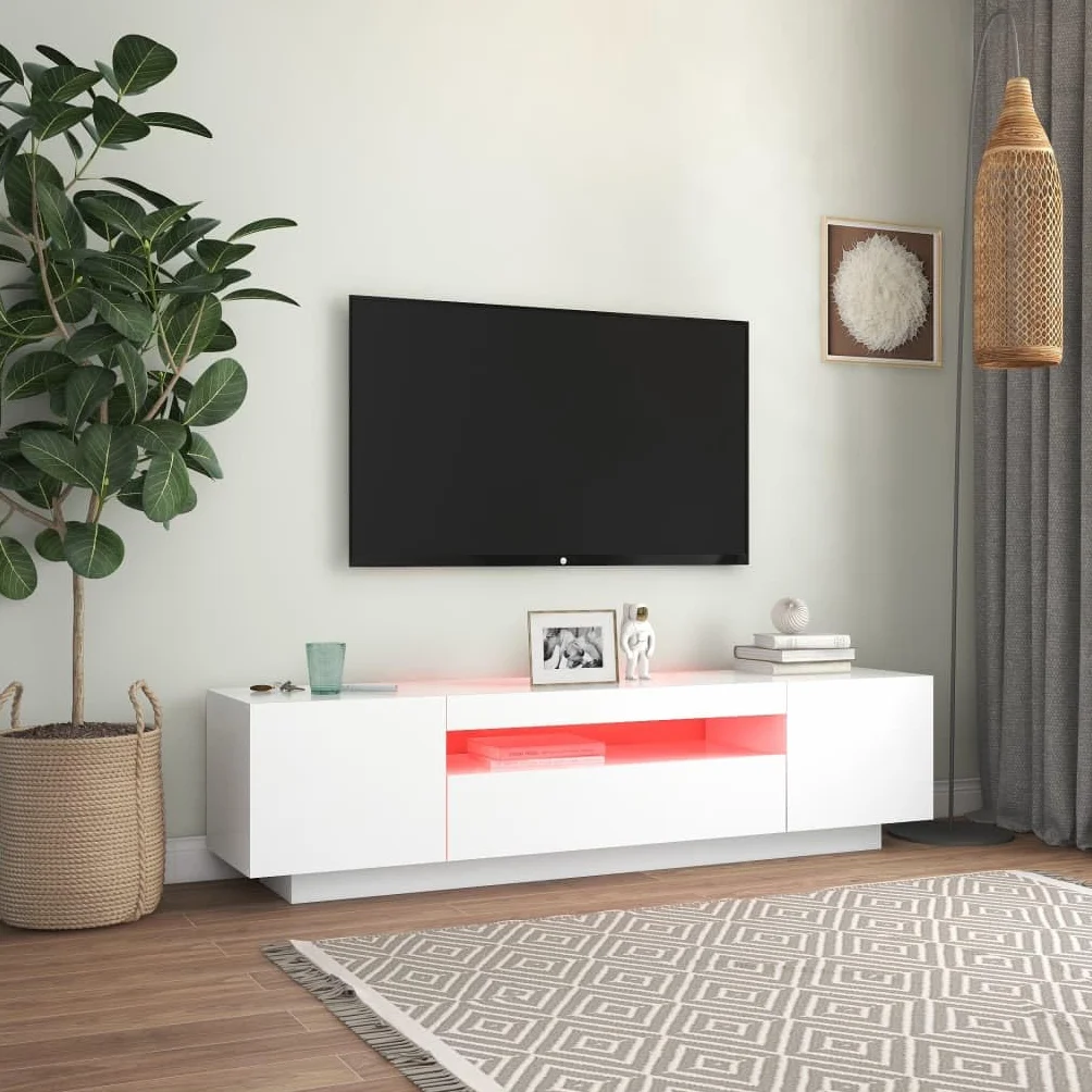 Szafka pod telewizor z oświetleniem LED, biała, 160 x 35 x 40 cm