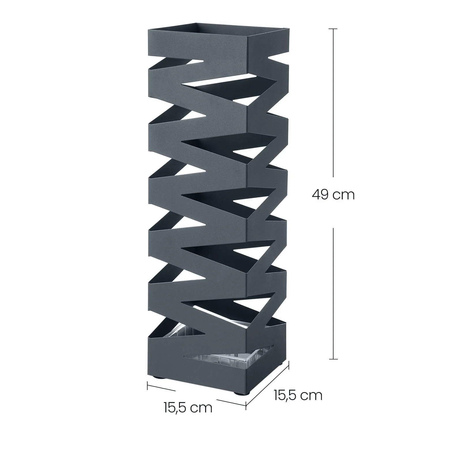 SONGMICS Stojak na parasole metalowy kwadratowy 4 haczyki tacka wodę 15,5x15,5x49 cm antracyt