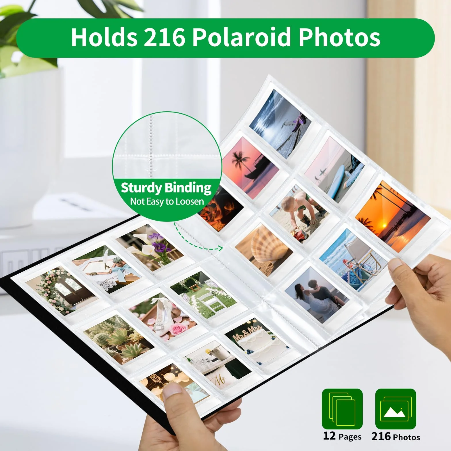 FRETONBA Album Fotograficzny Do Filmów Polaroid W Formacie 6×9 Cm, Album Fotograficzny Z Kieszonkami Do Zdjęć Instax Mini Z 216 Kieszonkami, Duży Fotoksiążka Z Okienkiem Z Przodu, Czarny