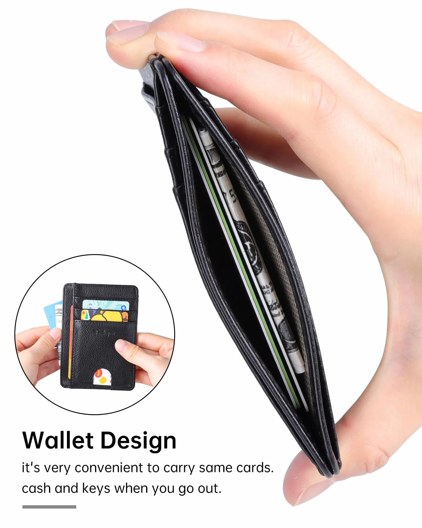 Teskyer Portfel na karty RFID Slim Czarny 11.7 x 8.1 x 1 cm