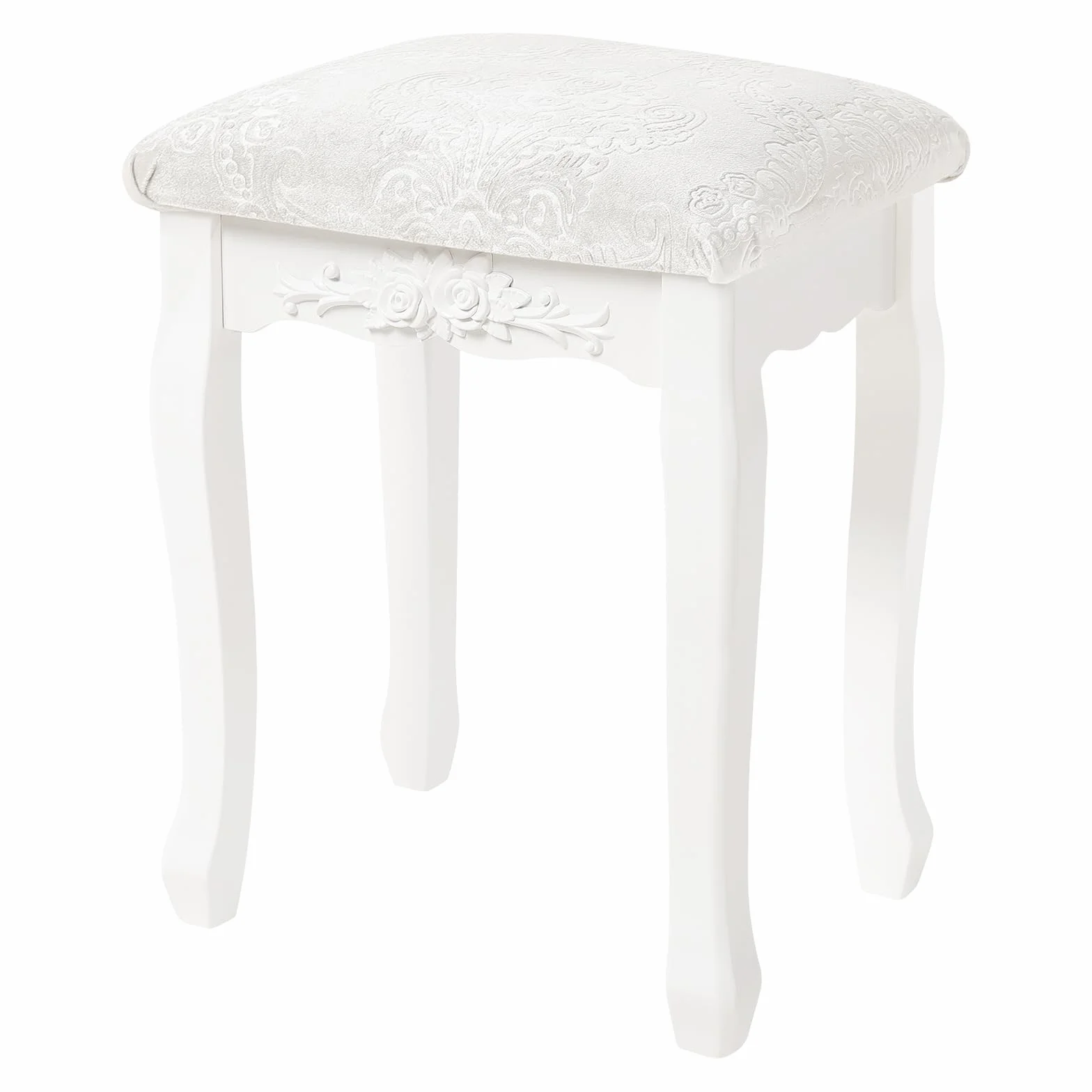 WOLTU MB6015 Taboret do Makijażu Tapicerowany MDF Lakierowany Biało Kremowo-Biały Barokowy
